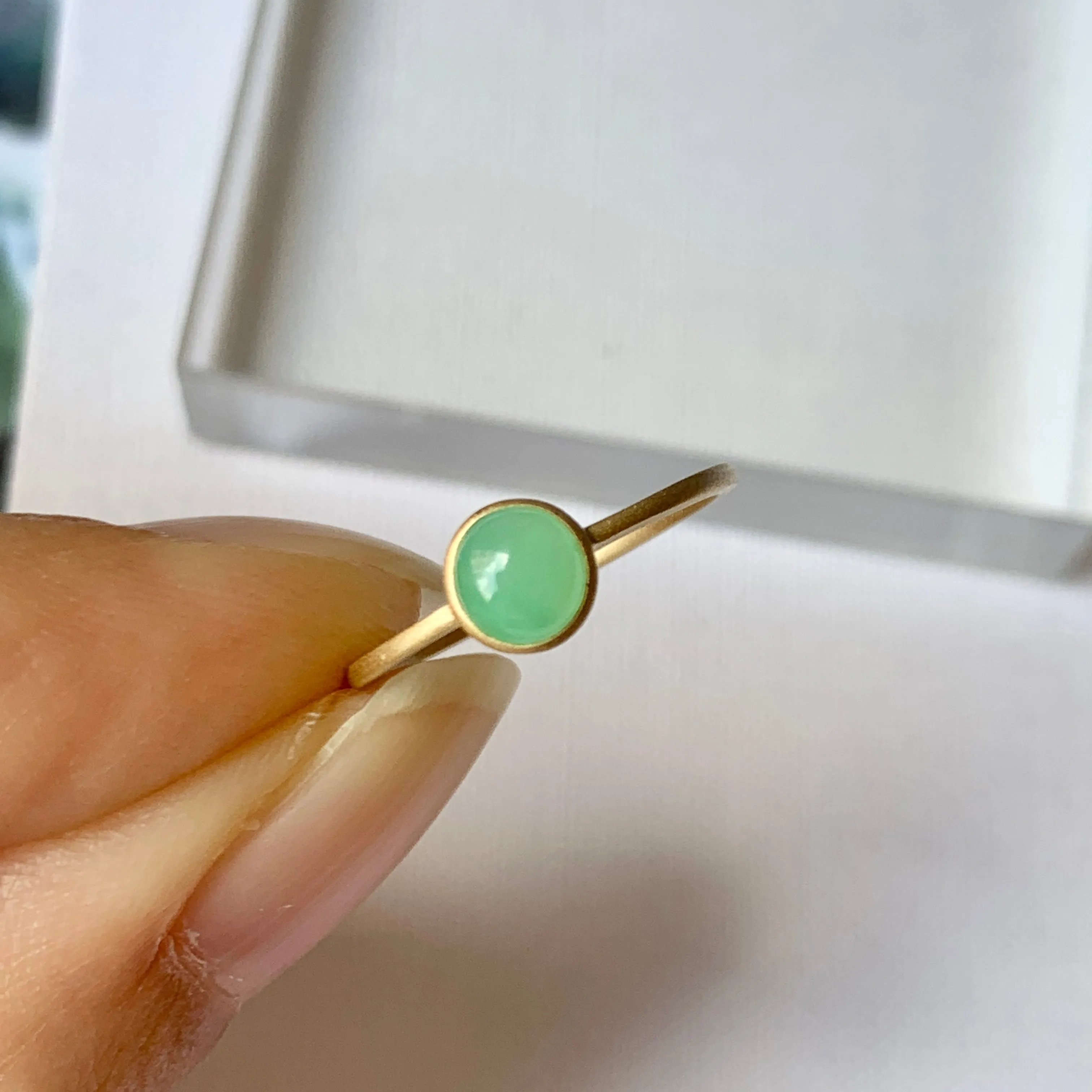 15.2mm A-Grade Natural Apple Green Jadeite MINI.malist Ring No.162225