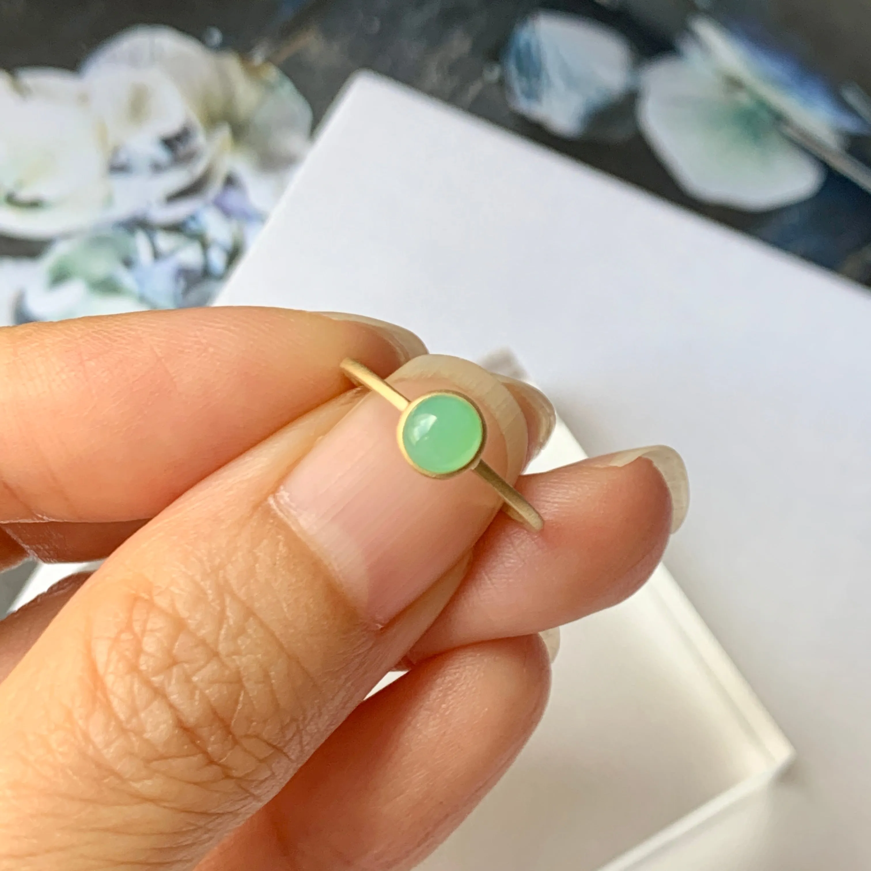 15.2mm A-Grade Natural Apple Green Jadeite MINI.malist Ring No.162225