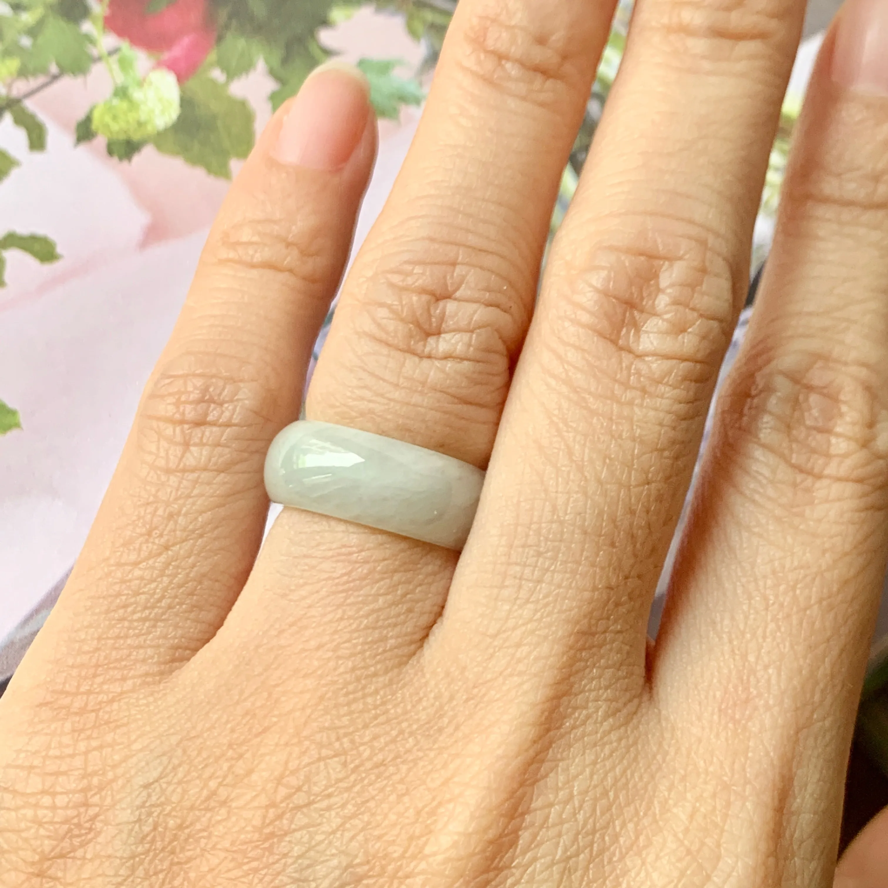 15mm A-Grade Natural Light Green Jadeite Ring Band No.162239