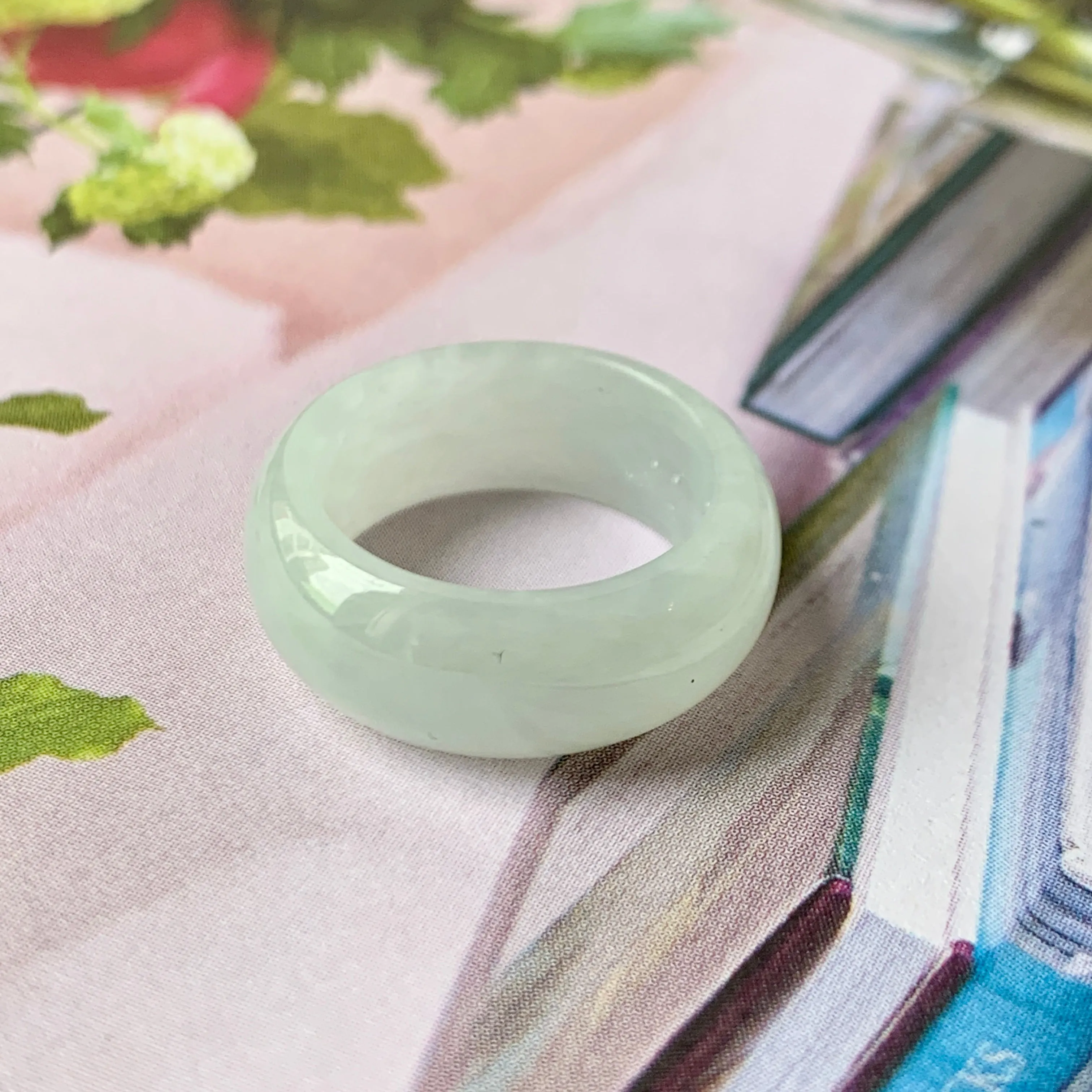 15mm A-Grade Natural Light Green Jadeite Ring Band No.162239