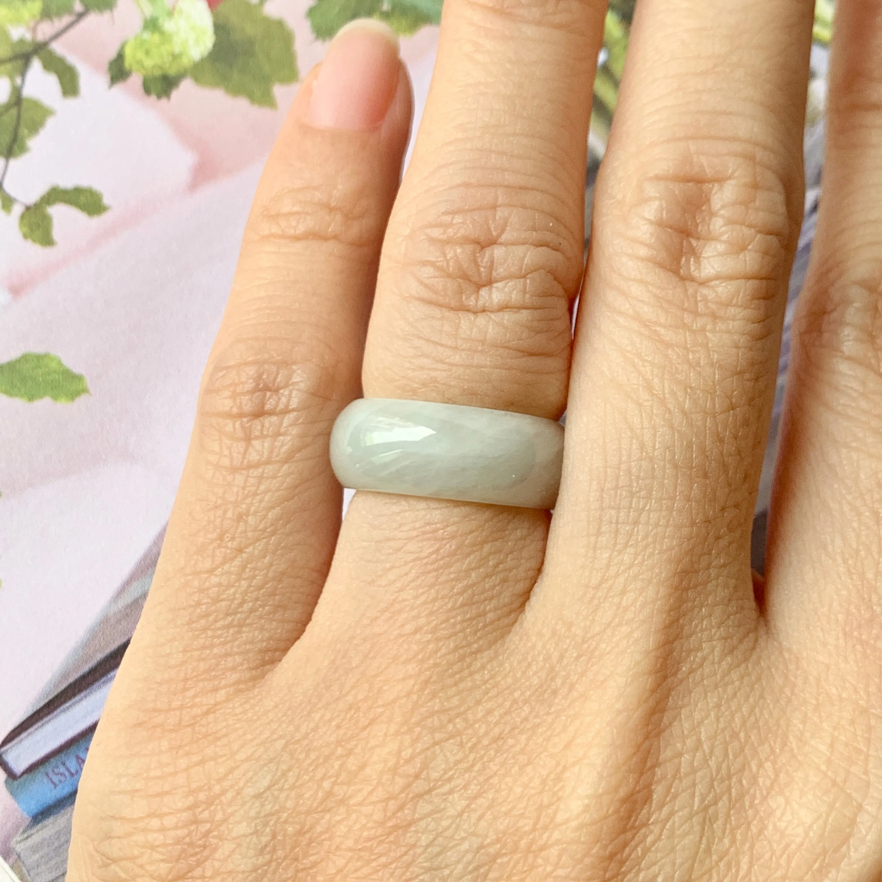 15mm A-Grade Natural Light Green Jadeite Ring Band No.162239