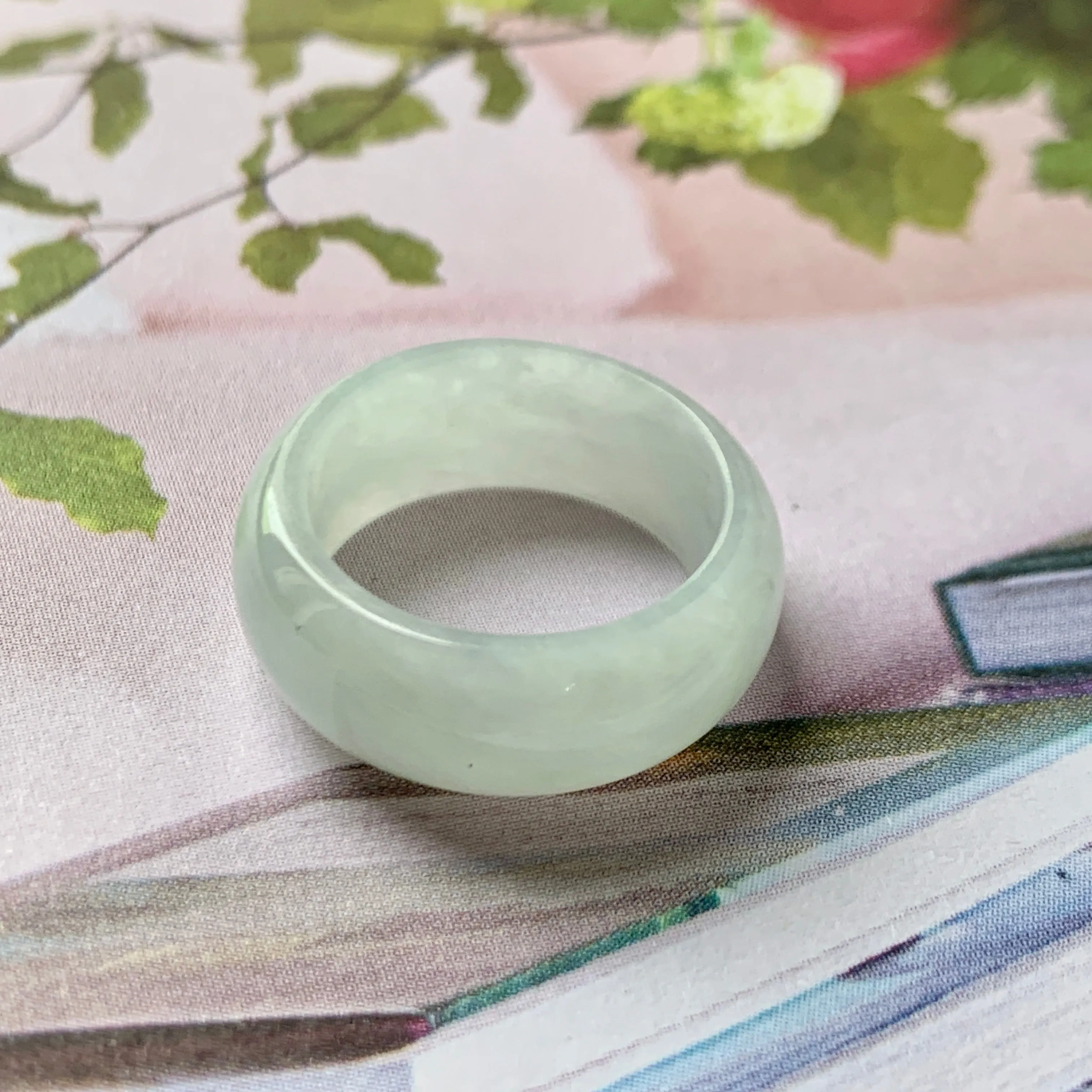 15mm A-Grade Natural Light Green Jadeite Ring Band No.162239