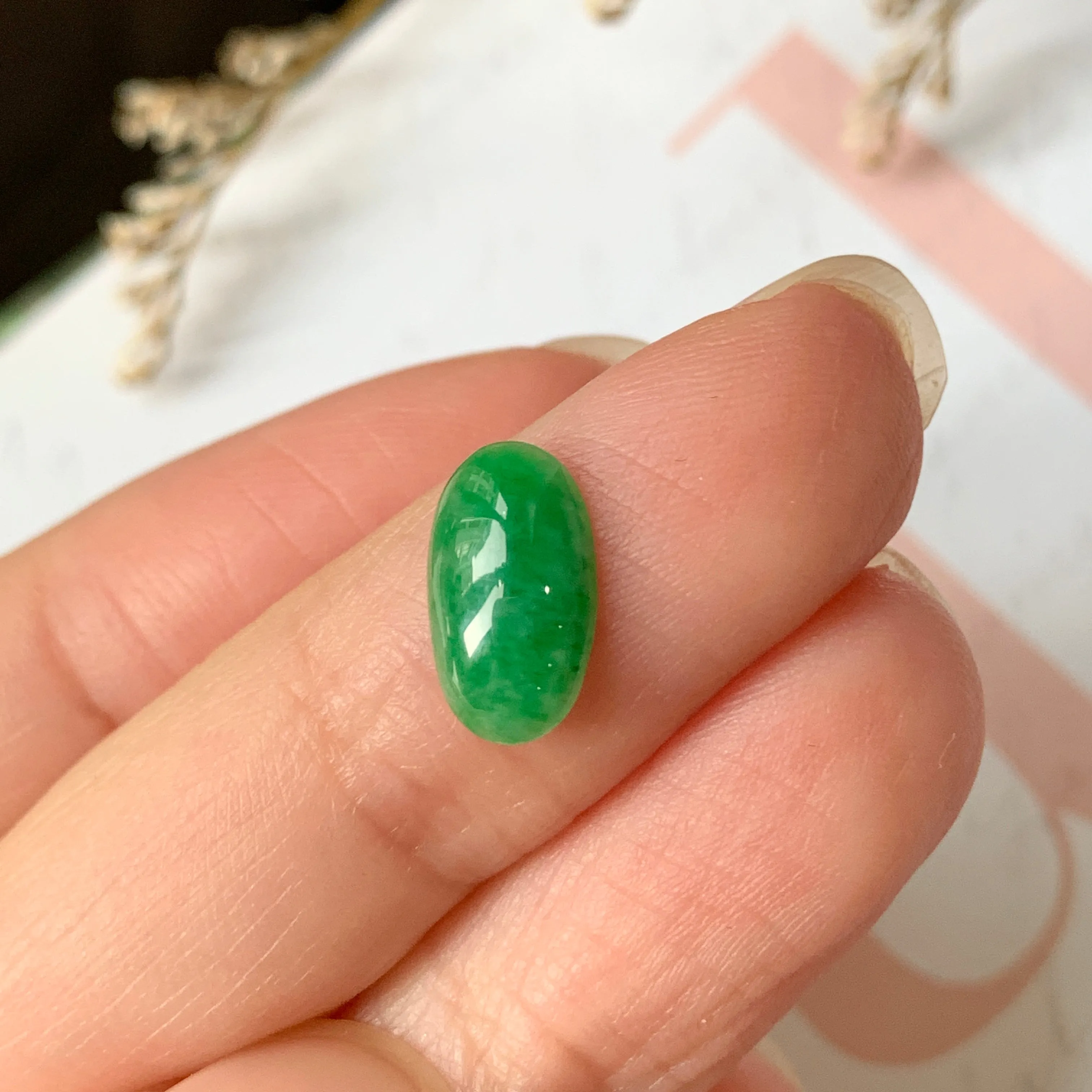 1.60cts A-Grade Natural Green Jadeite Oval Cabochon No.130301