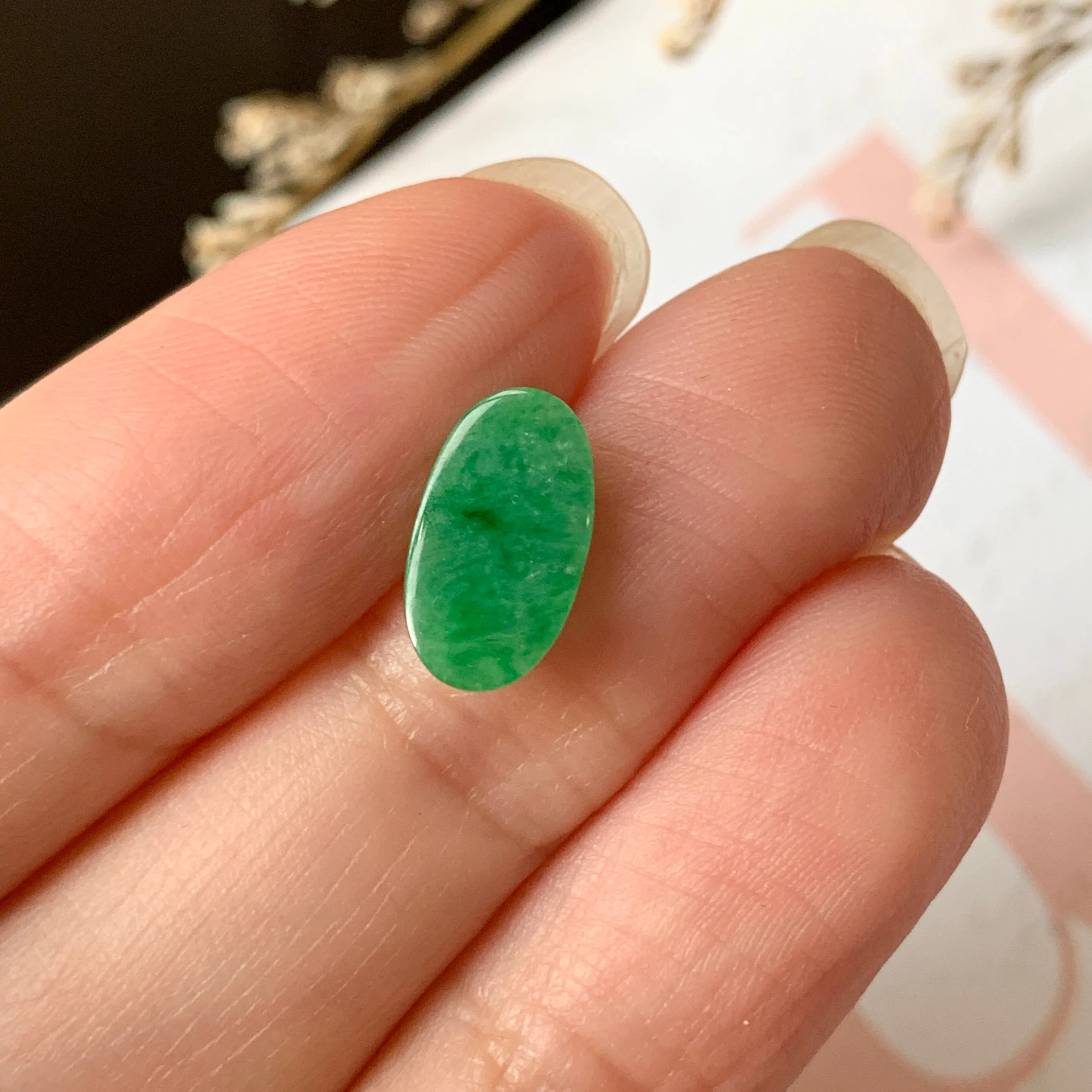 1.60cts A-Grade Natural Green Jadeite Oval Cabochon No.130301