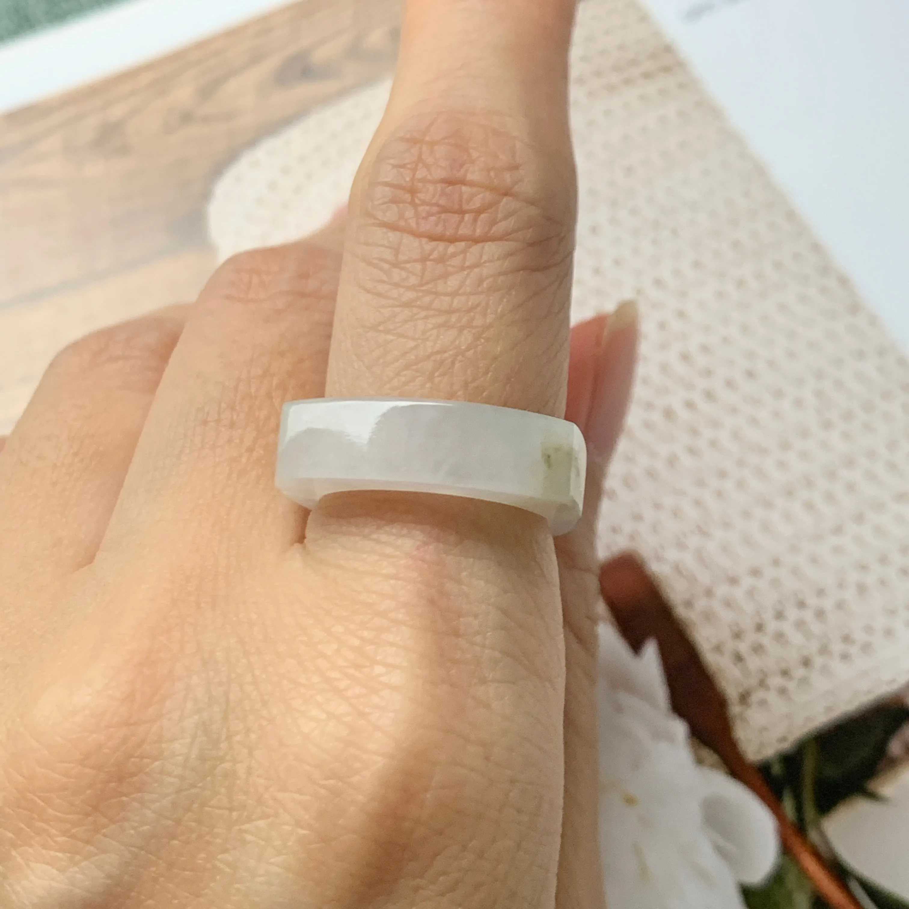 16.2mm A-Grade Natural White Jadeite Saddle Loaf Ring Band No.162265