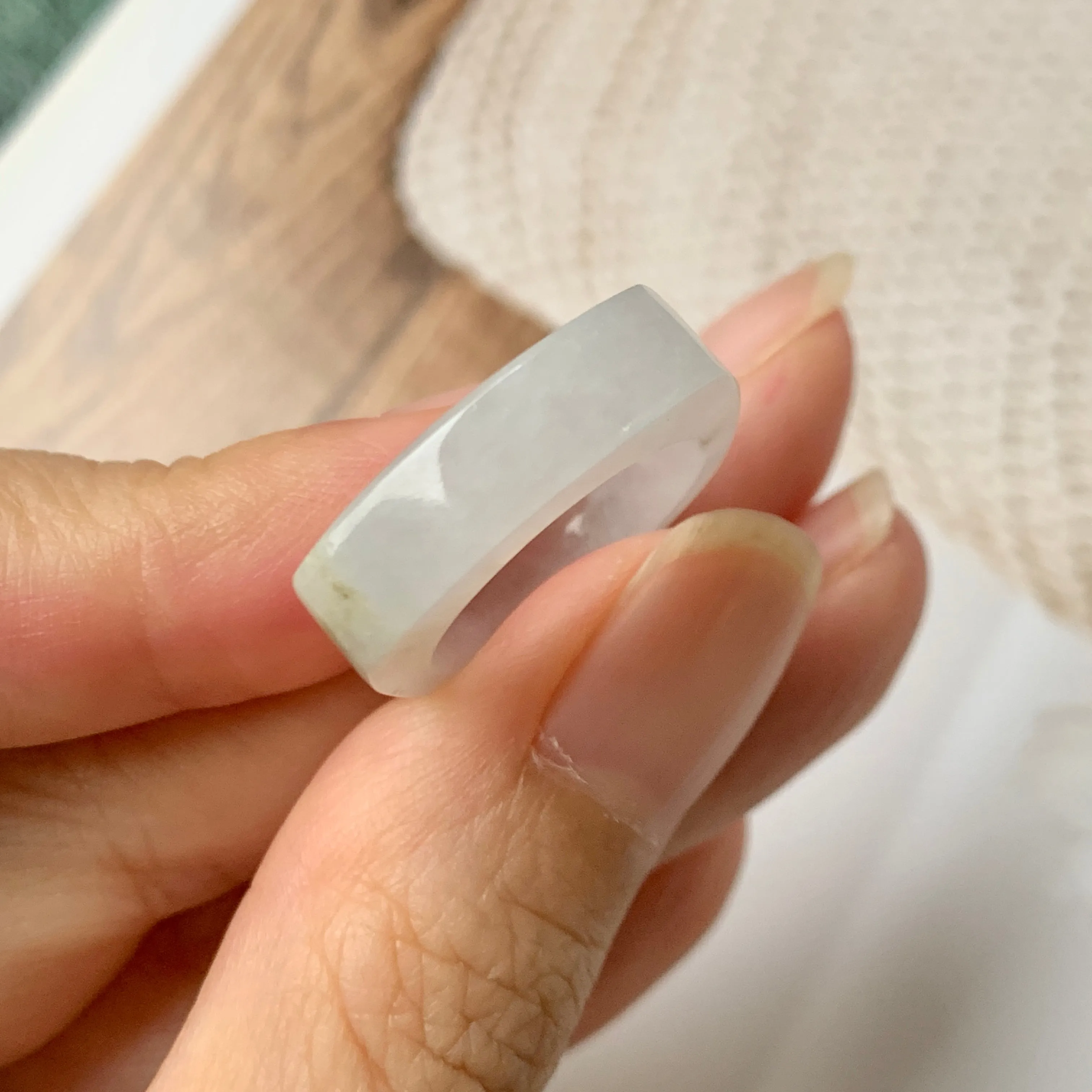 16.2mm A-Grade Natural White Jadeite Saddle Loaf Ring Band No.162265