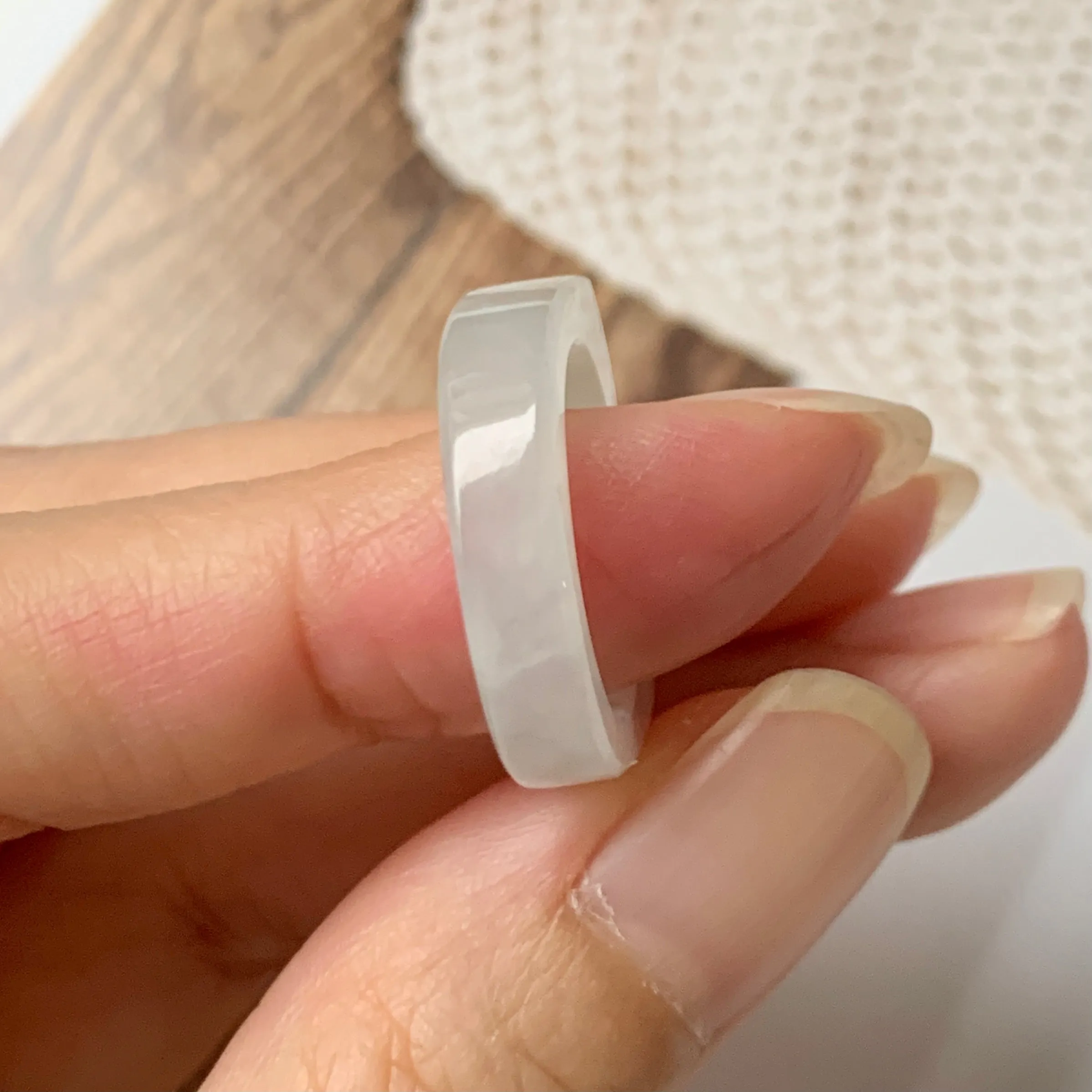 16.2mm A-Grade Natural White Jadeite Saddle Loaf Ring Band No.162265