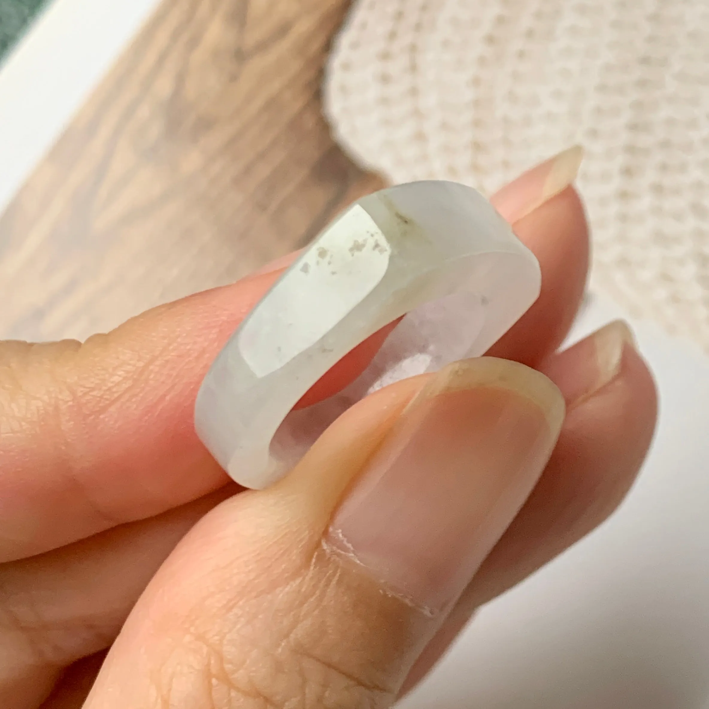 16.2mm A-Grade Natural White Jadeite Saddle Loaf Ring Band No.162265