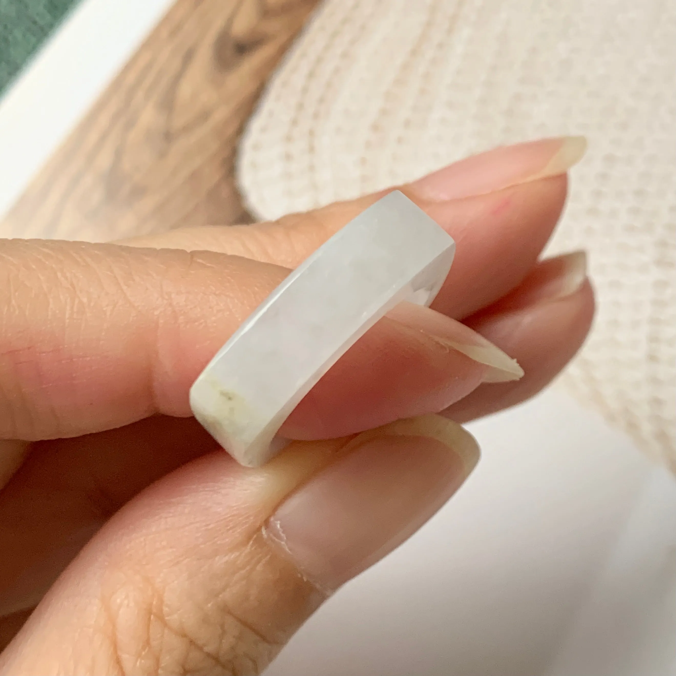 16.2mm A-Grade Natural White Jadeite Saddle Loaf Ring Band No.162265