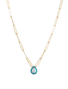 18K Gold Elegant Teardrop Enamel Paper Clip Necklace