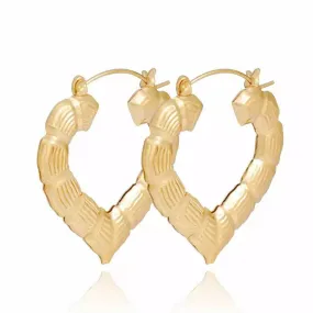 18K Gold Filled Bamboo Heart Hoop Earrings - READY TO SHIP