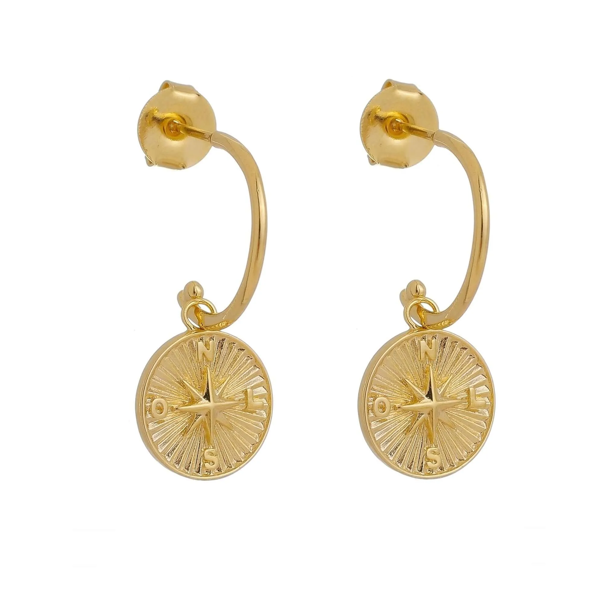 18k Gold Filled C Hoops With Dainty Compass Charm