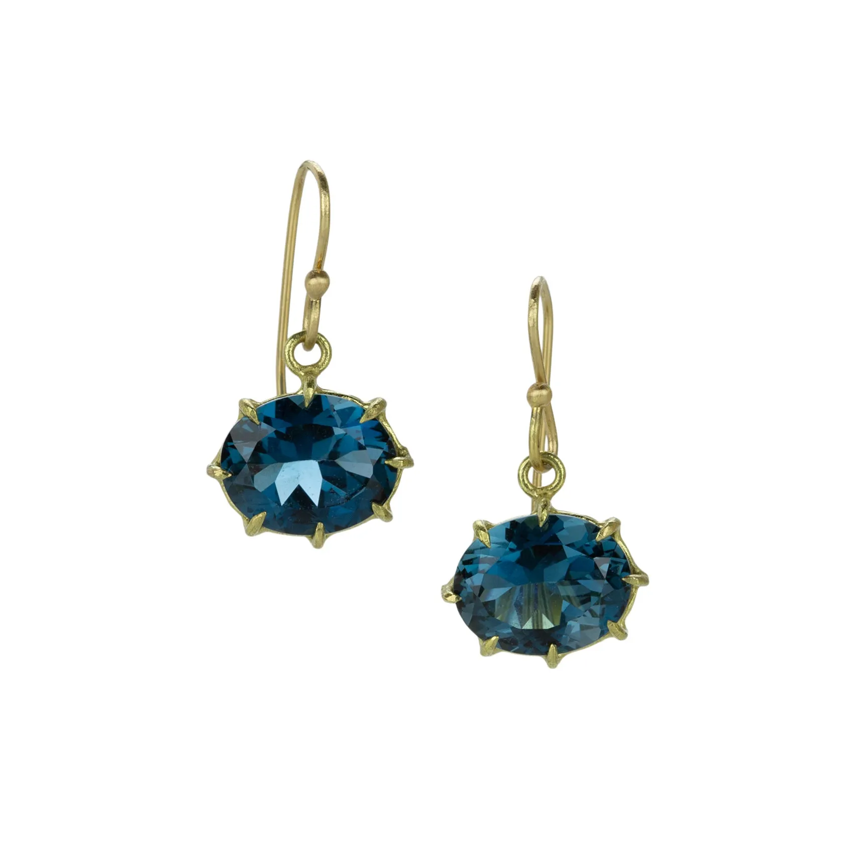 18k Oval London Blue Topaz Drop Earrings