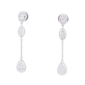 18K WHITE GOLD OVAL, MARQUISE STICK AND TEARDROP SHAPE PAVE DIAMOND EARRINGS