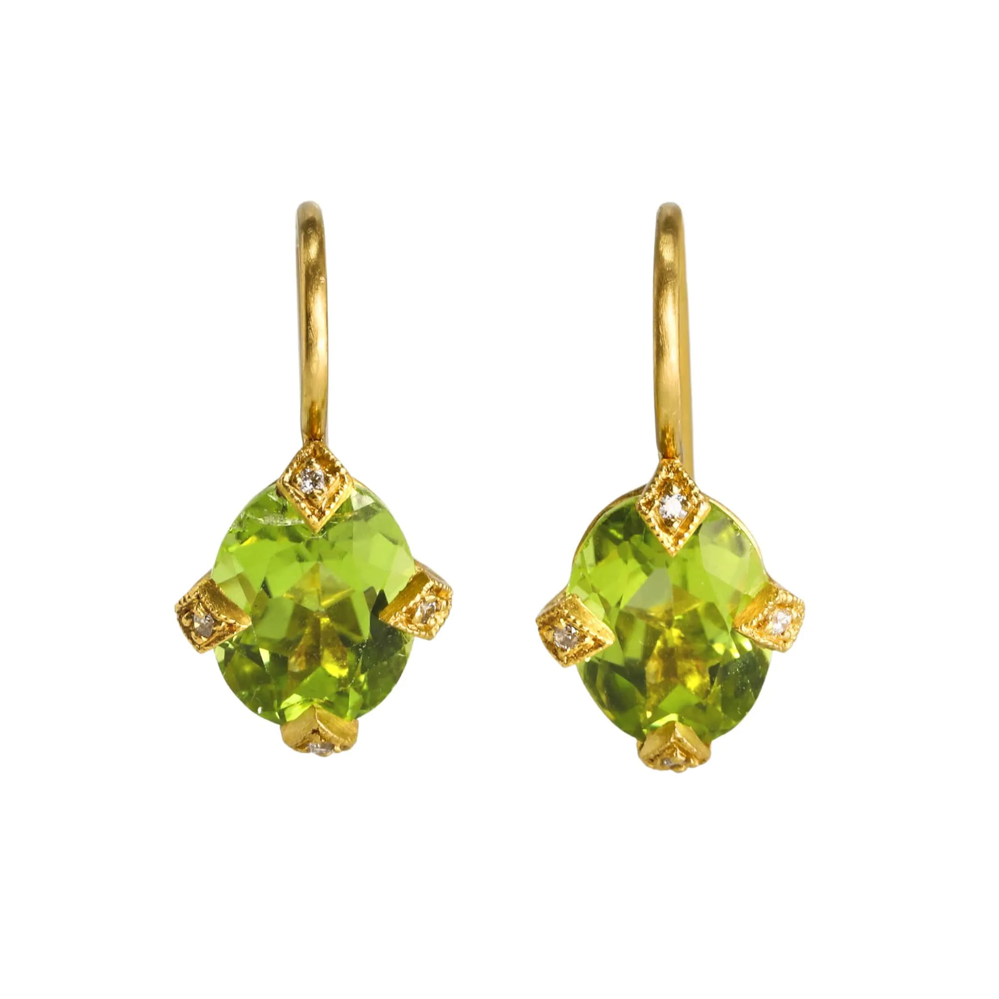 22K Gold Antique Prong-Set Oval Peridot Earrings