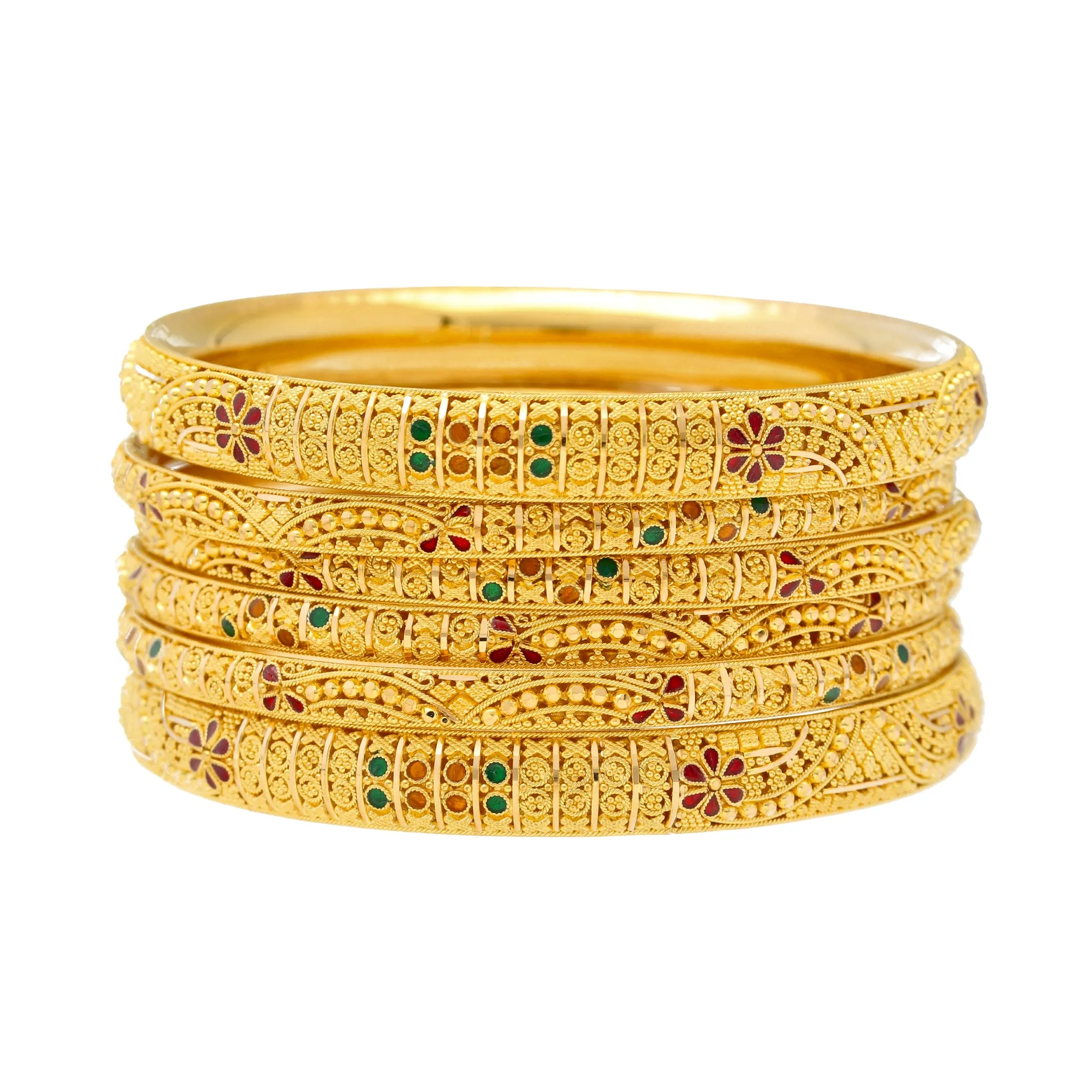 22K Yellow Gold & Enamel Bangle Set of 6 (92.7gm)