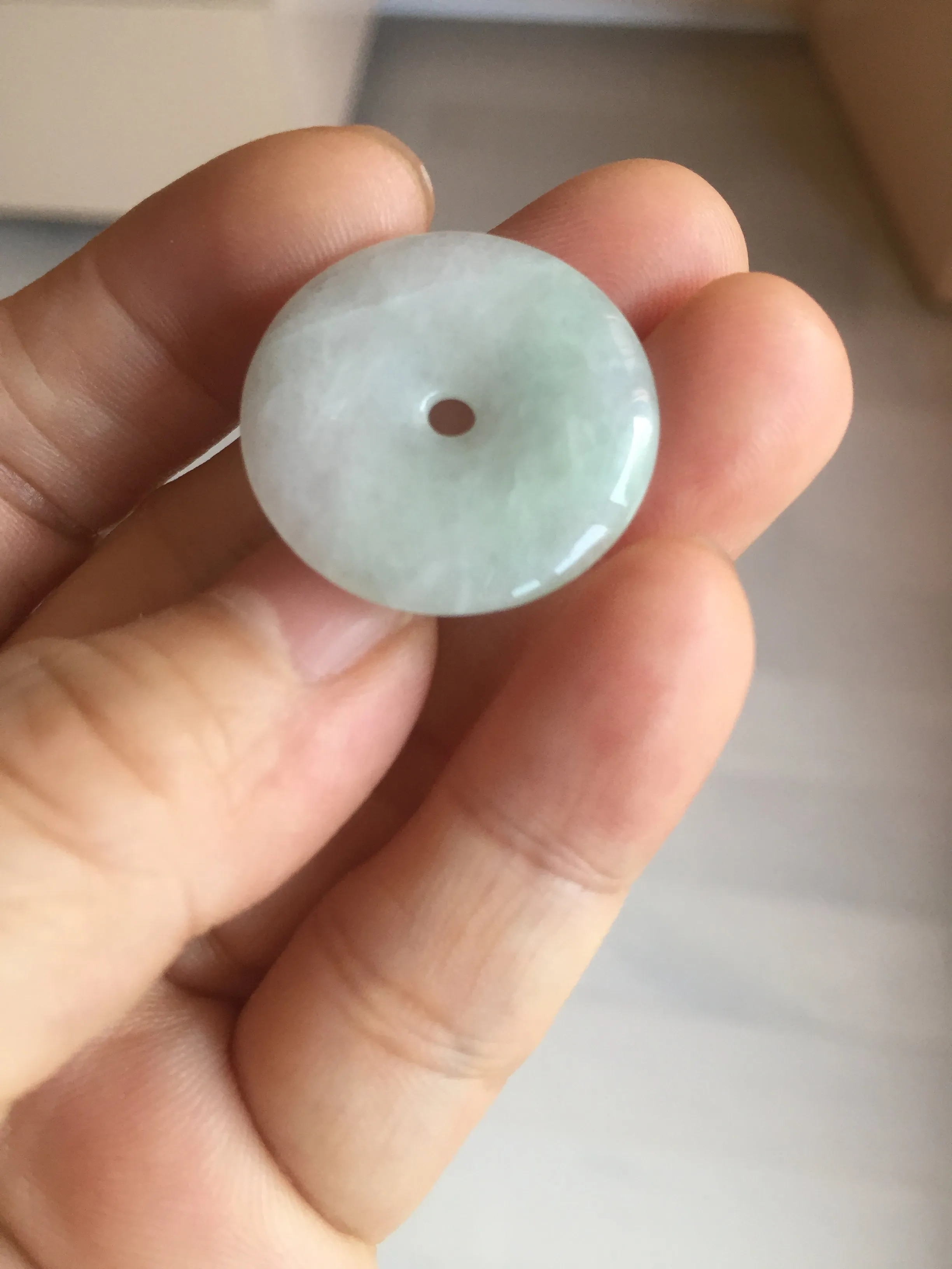 23.5-27.7mm 100% Natural apple green/white jadeite Jade Safety Guardian Button(donut) Pendant group BK112