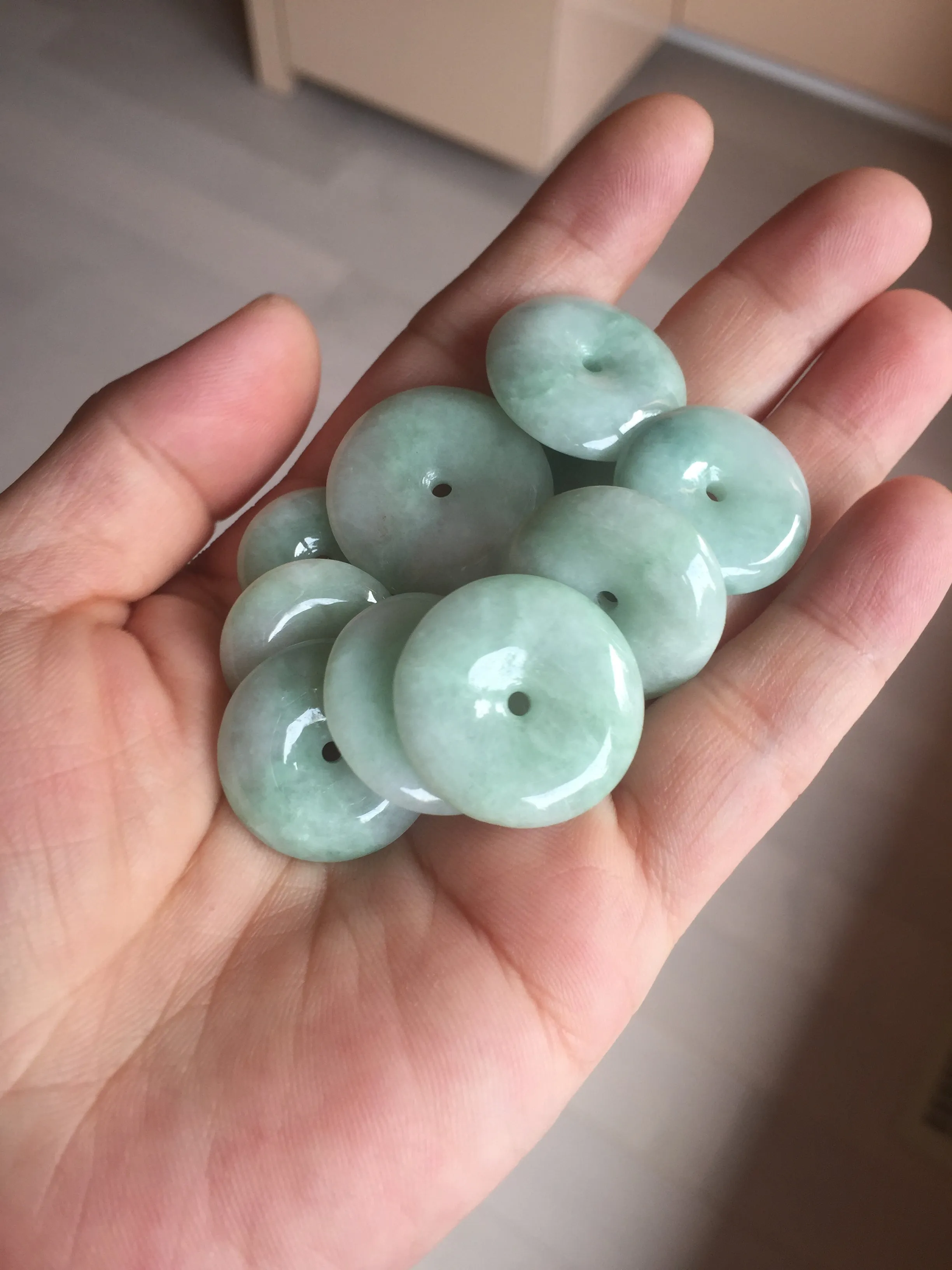 23.5-27.7mm 100% Natural apple green/white jadeite Jade Safety Guardian Button(donut) Pendant group BK112