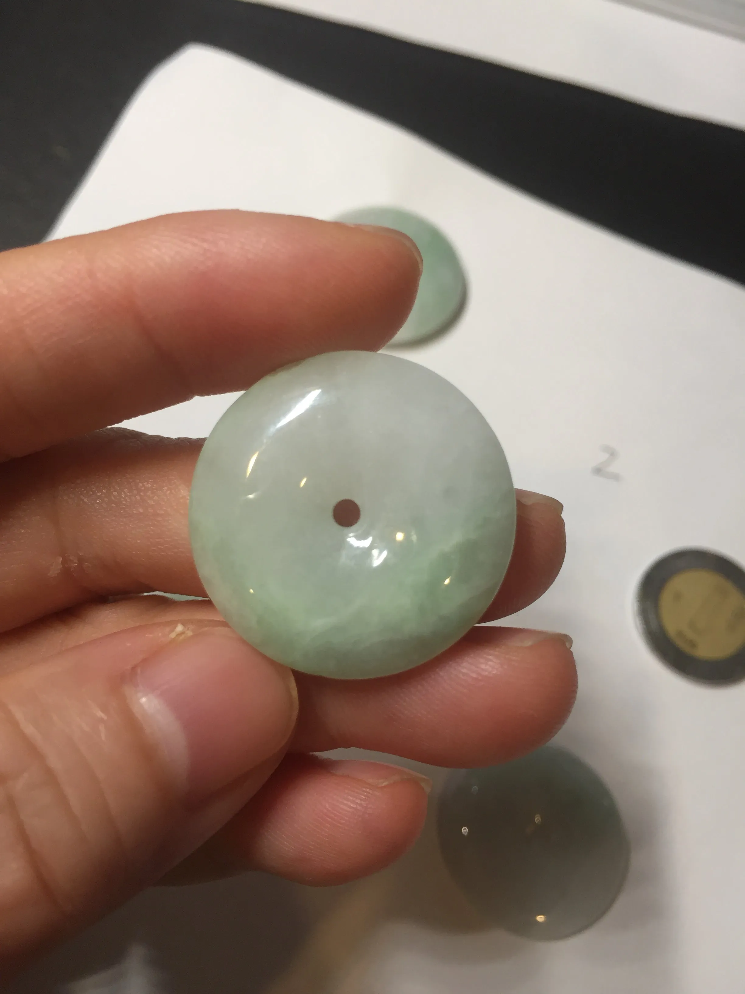 23.5-27.7mm 100% Natural apple green/white jadeite Jade Safety Guardian Button(donut) Pendant group BK112