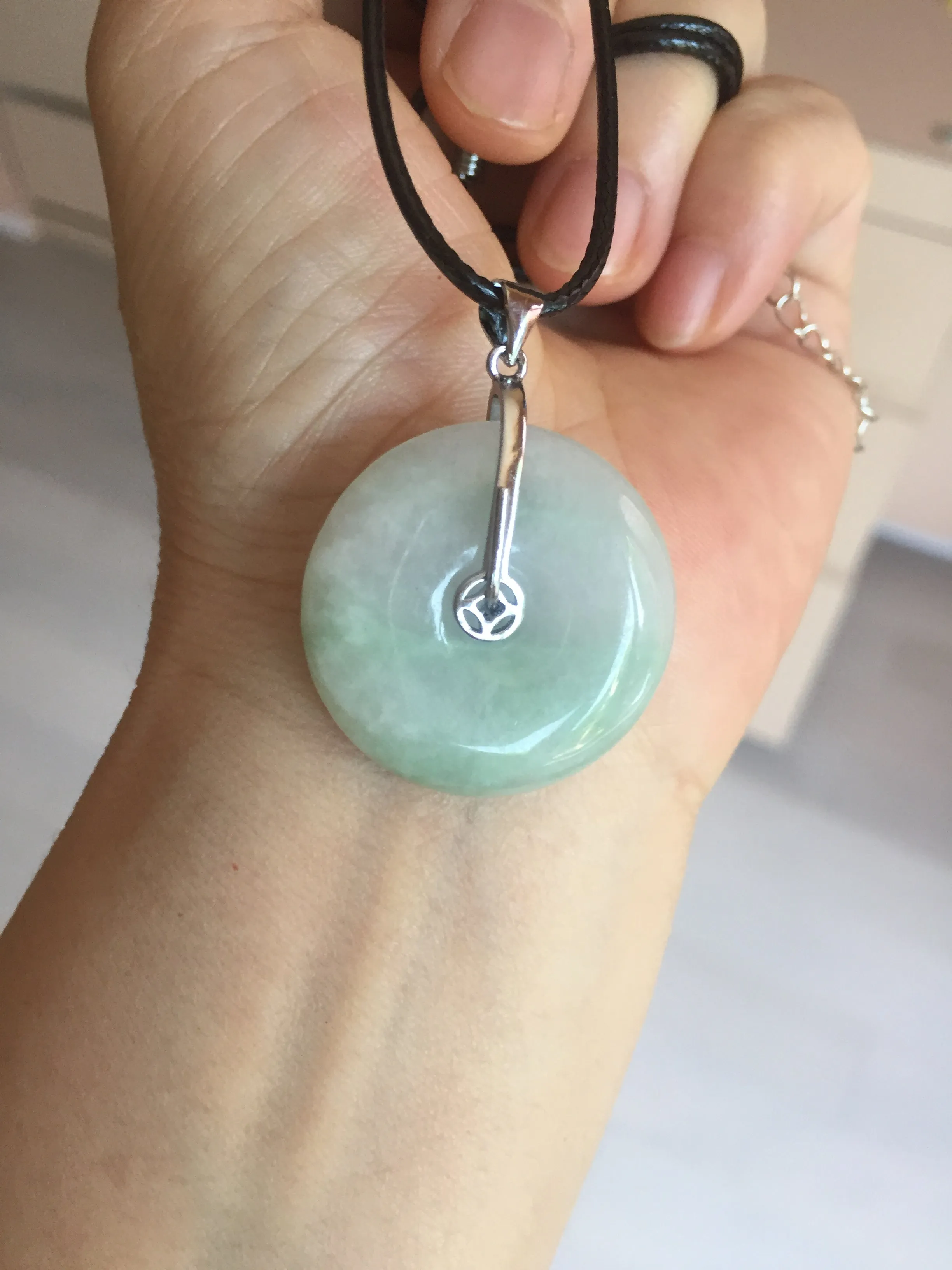 23.5-27.7mm 100% Natural apple green/white jadeite Jade Safety Guardian Button(donut) Pendant group BK112