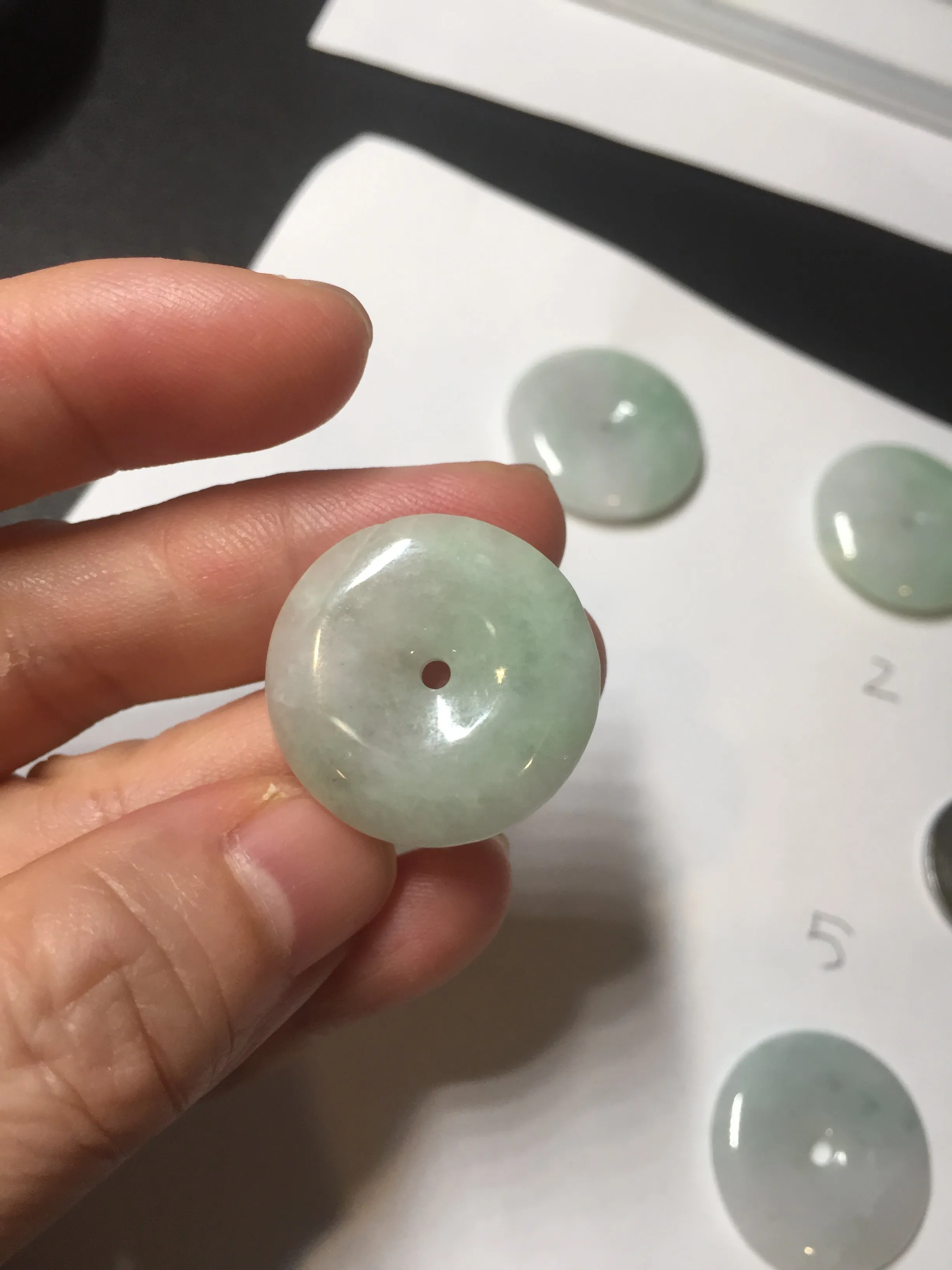 23.5-27.7mm 100% Natural apple green/white jadeite Jade Safety Guardian Button(donut) Pendant group BK112