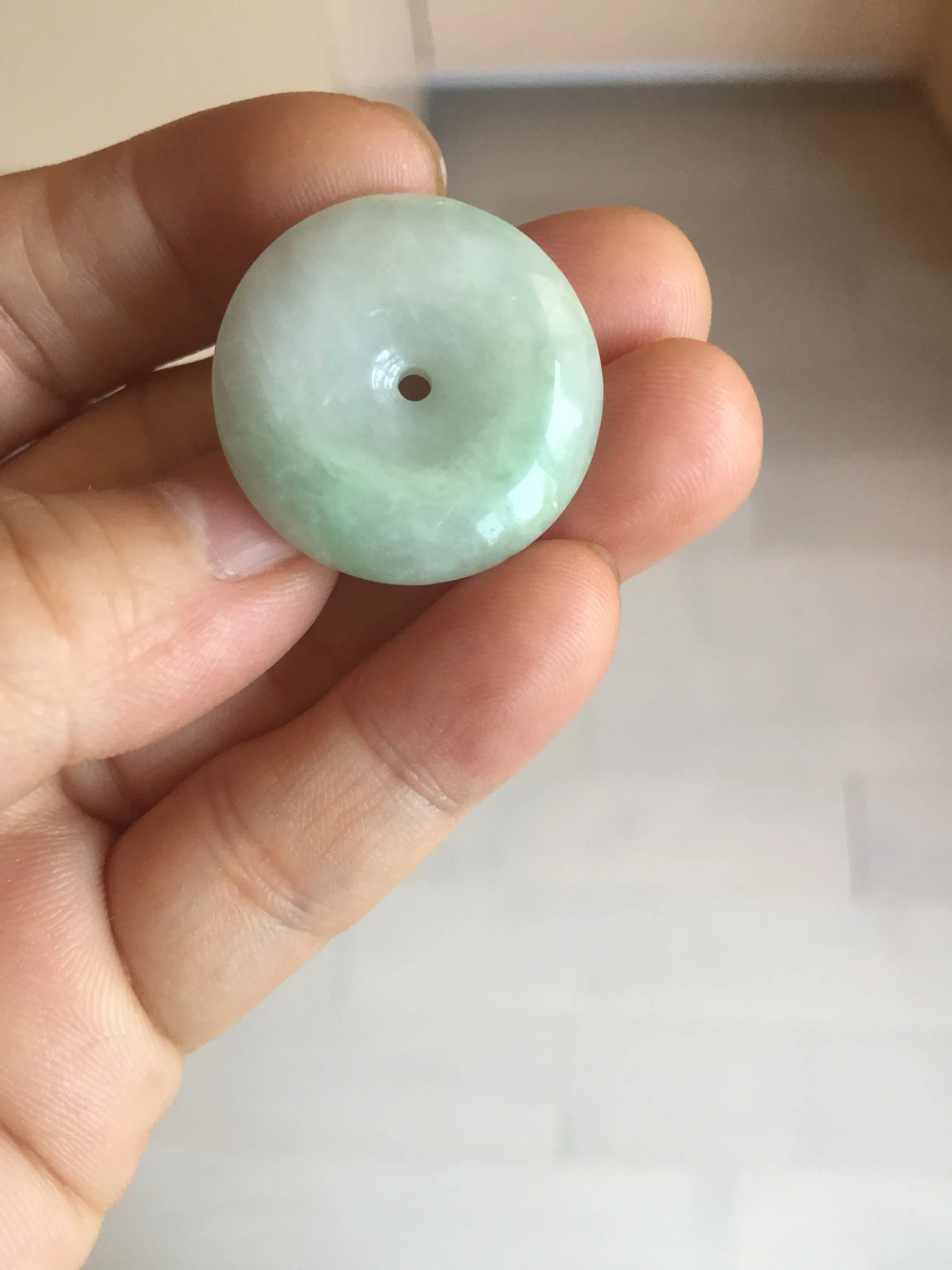 23.5-27.7mm 100% Natural apple green/white jadeite Jade Safety Guardian Button(donut) Pendant group BK112