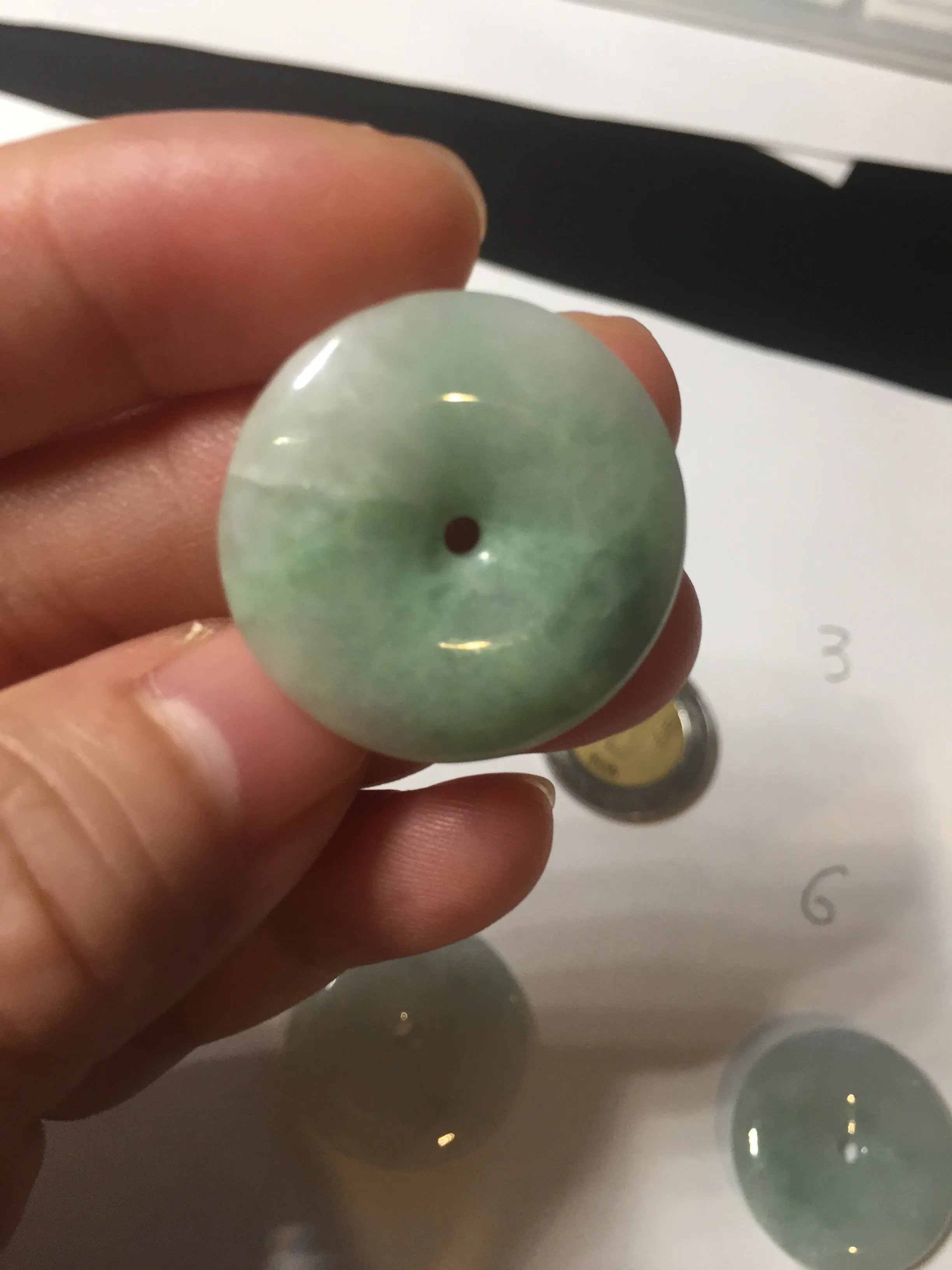 23.5-27.7mm 100% Natural apple green/white jadeite Jade Safety Guardian Button(donut) Pendant group BK112