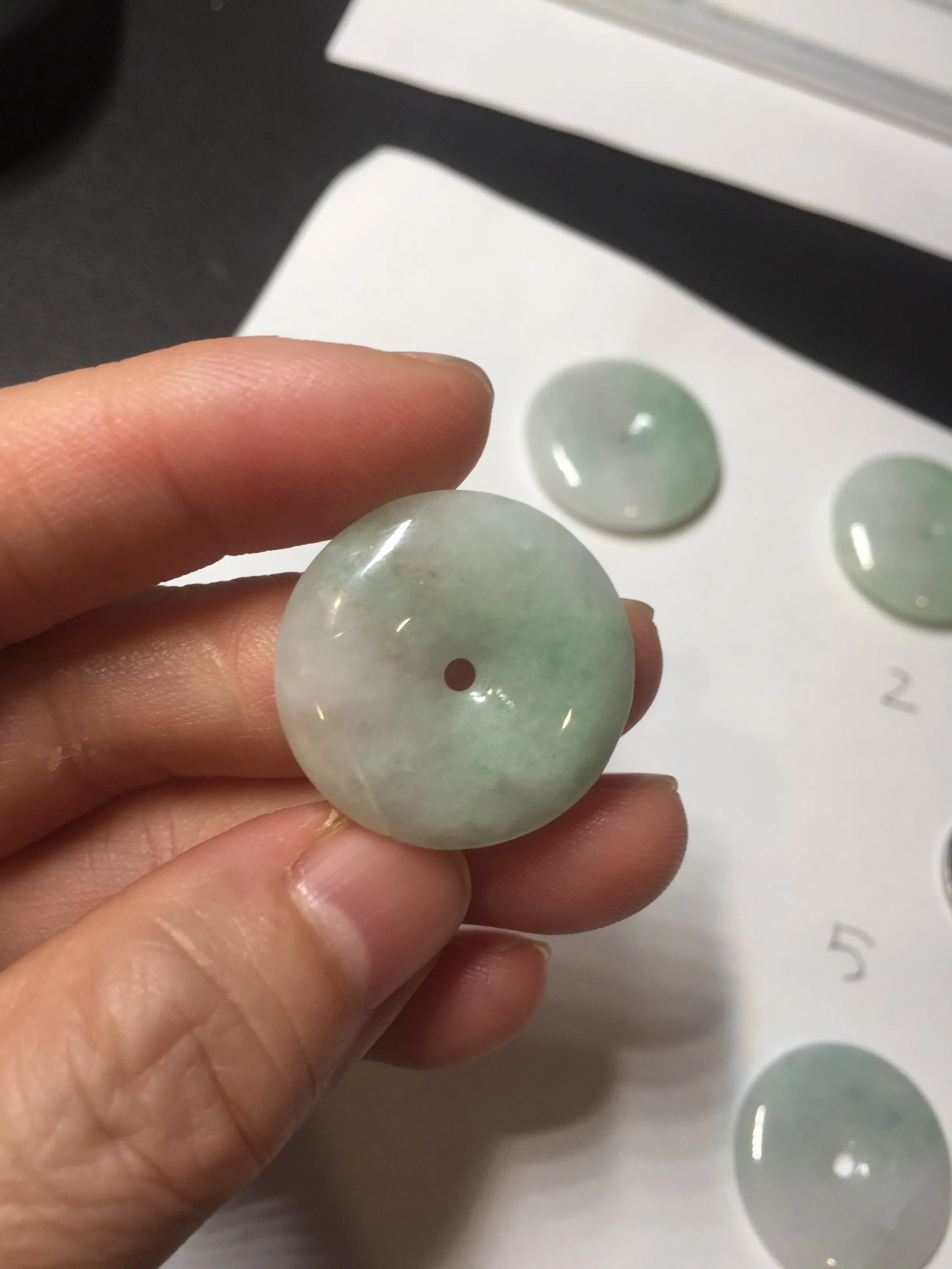 23.5-27.7mm 100% Natural apple green/white jadeite Jade Safety Guardian Button(donut) Pendant group BK112