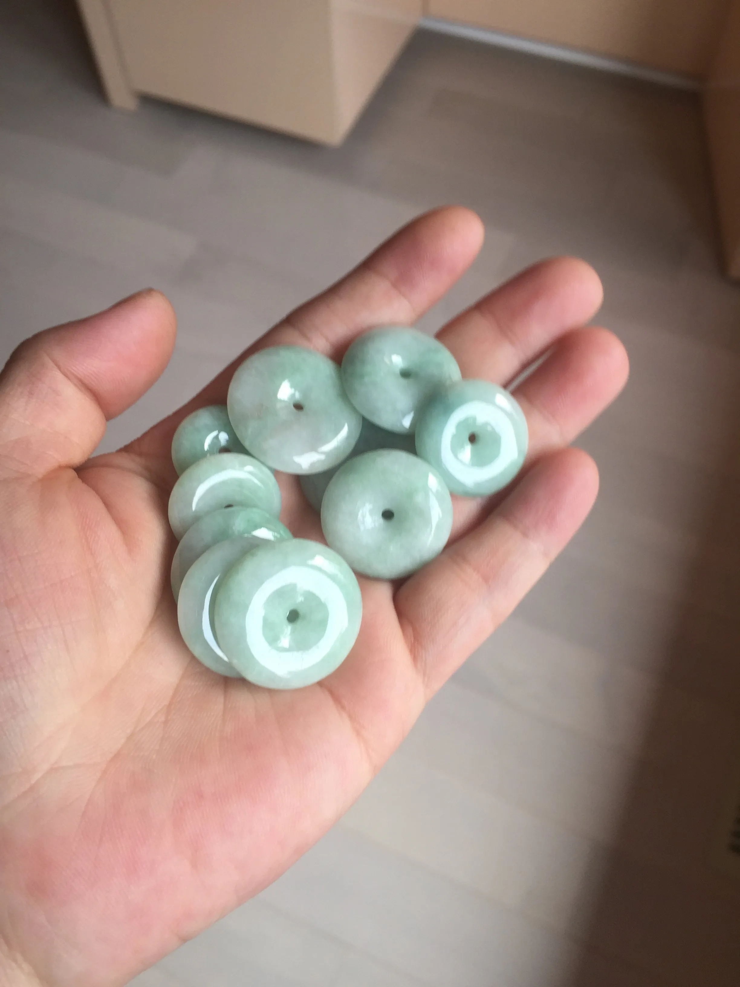 23.5-27.7mm 100% Natural apple green/white jadeite Jade Safety Guardian Button(donut) Pendant group BK112