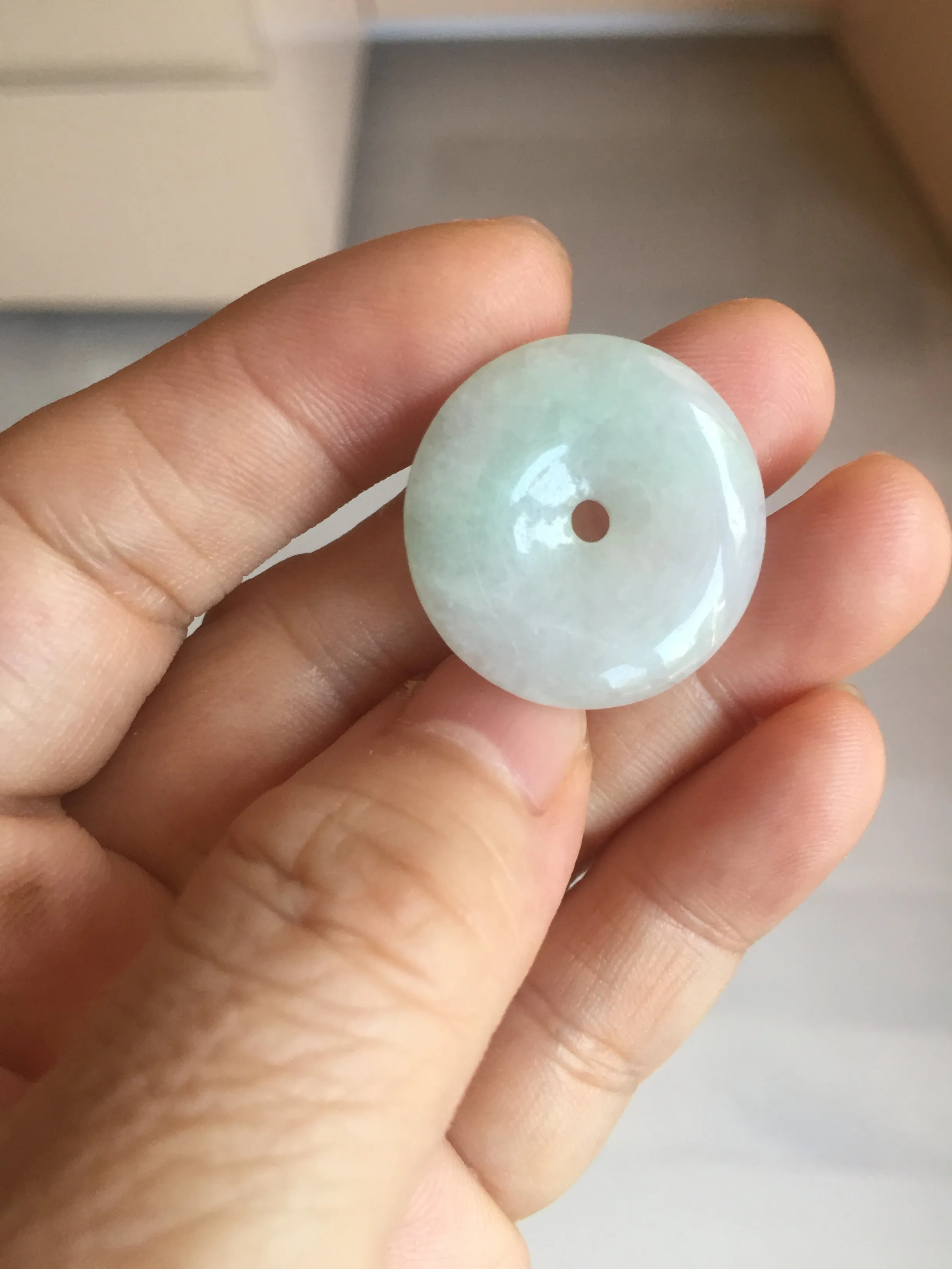 23.5-27.7mm 100% Natural apple green/white jadeite Jade Safety Guardian Button(donut) Pendant group BK112