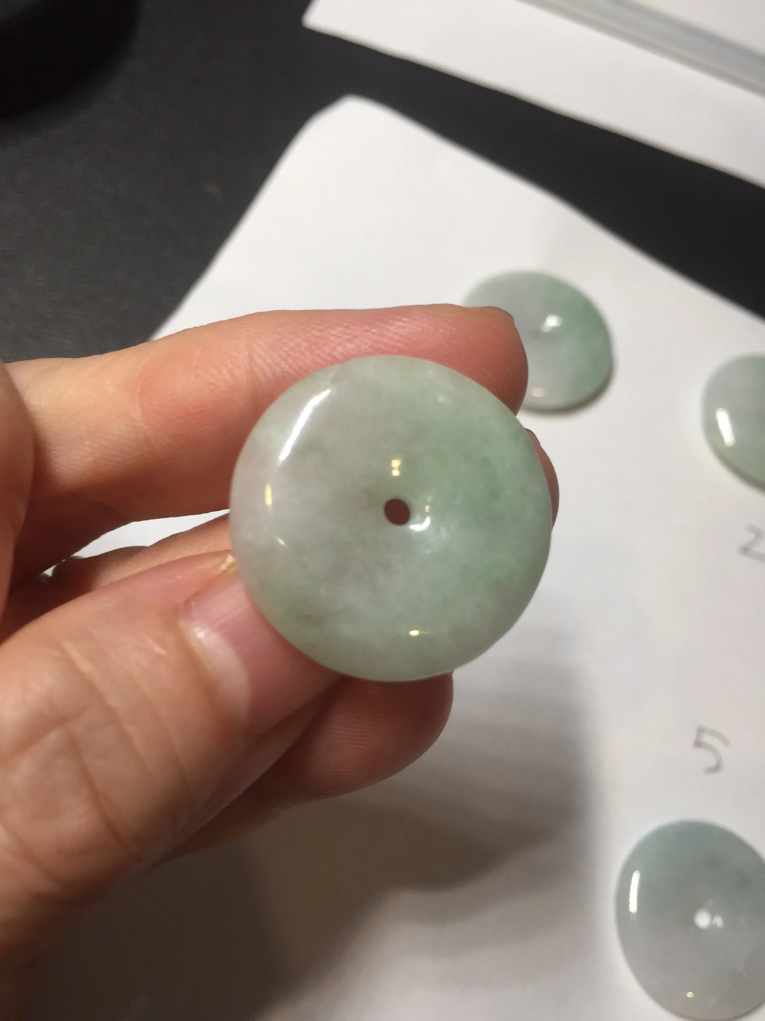 23.5-27.7mm 100% Natural apple green/white jadeite Jade Safety Guardian Button(donut) Pendant group BK112