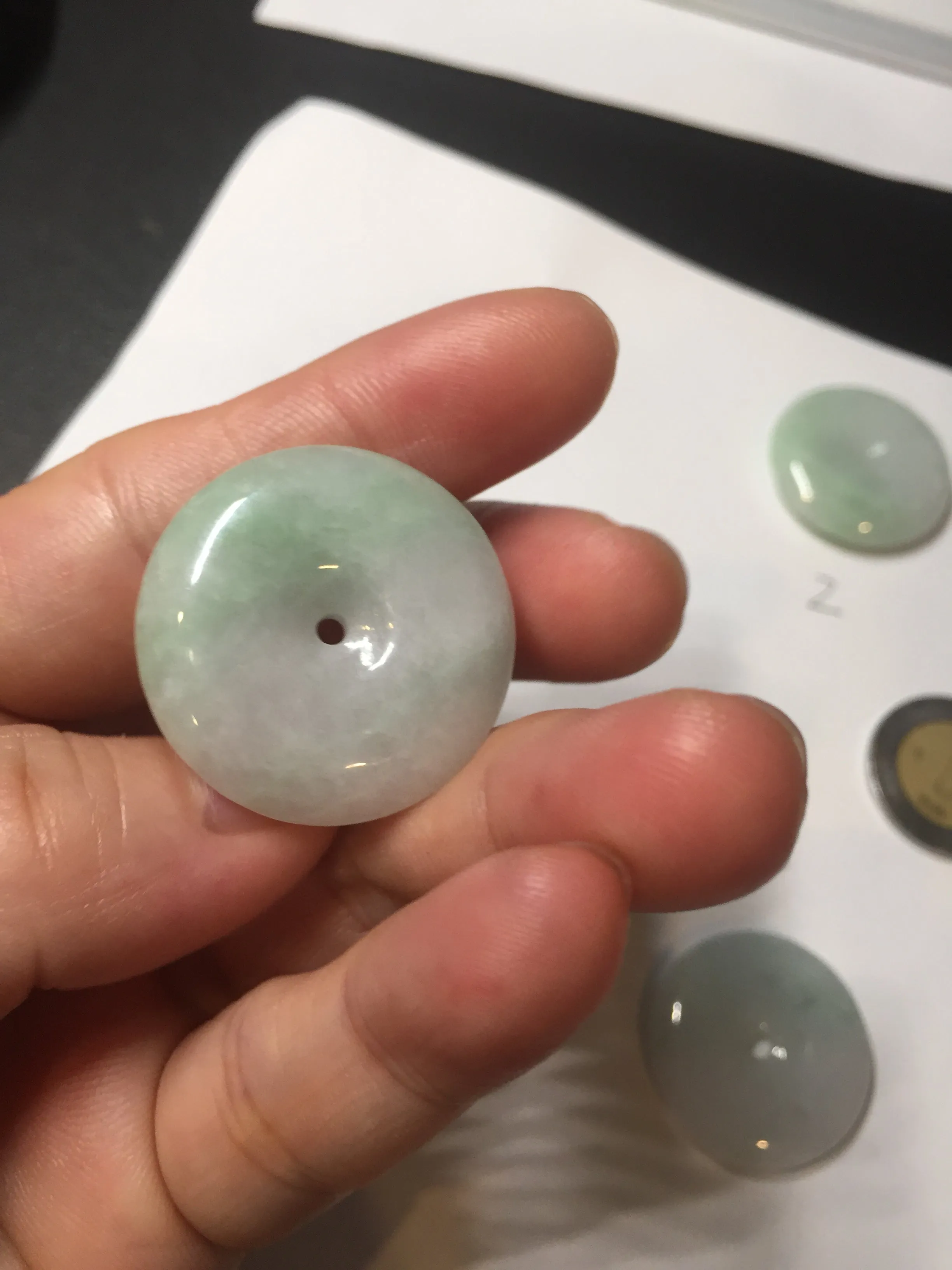 23.5-27.7mm 100% Natural apple green/white jadeite Jade Safety Guardian Button(donut) Pendant group BK112