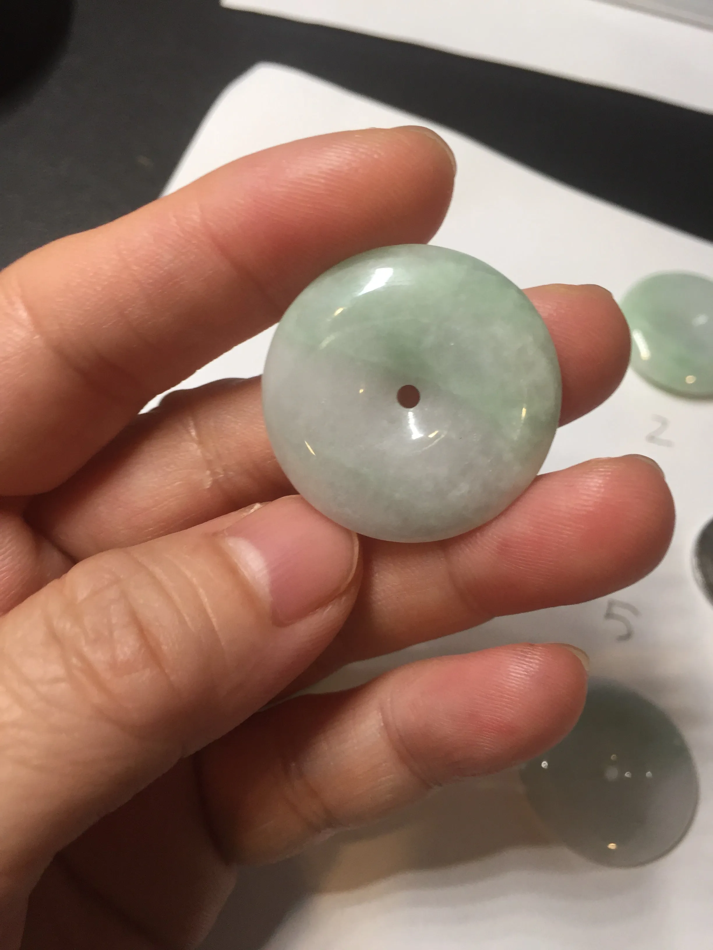 23.5-27.7mm 100% Natural apple green/white jadeite Jade Safety Guardian Button(donut) Pendant group BK112