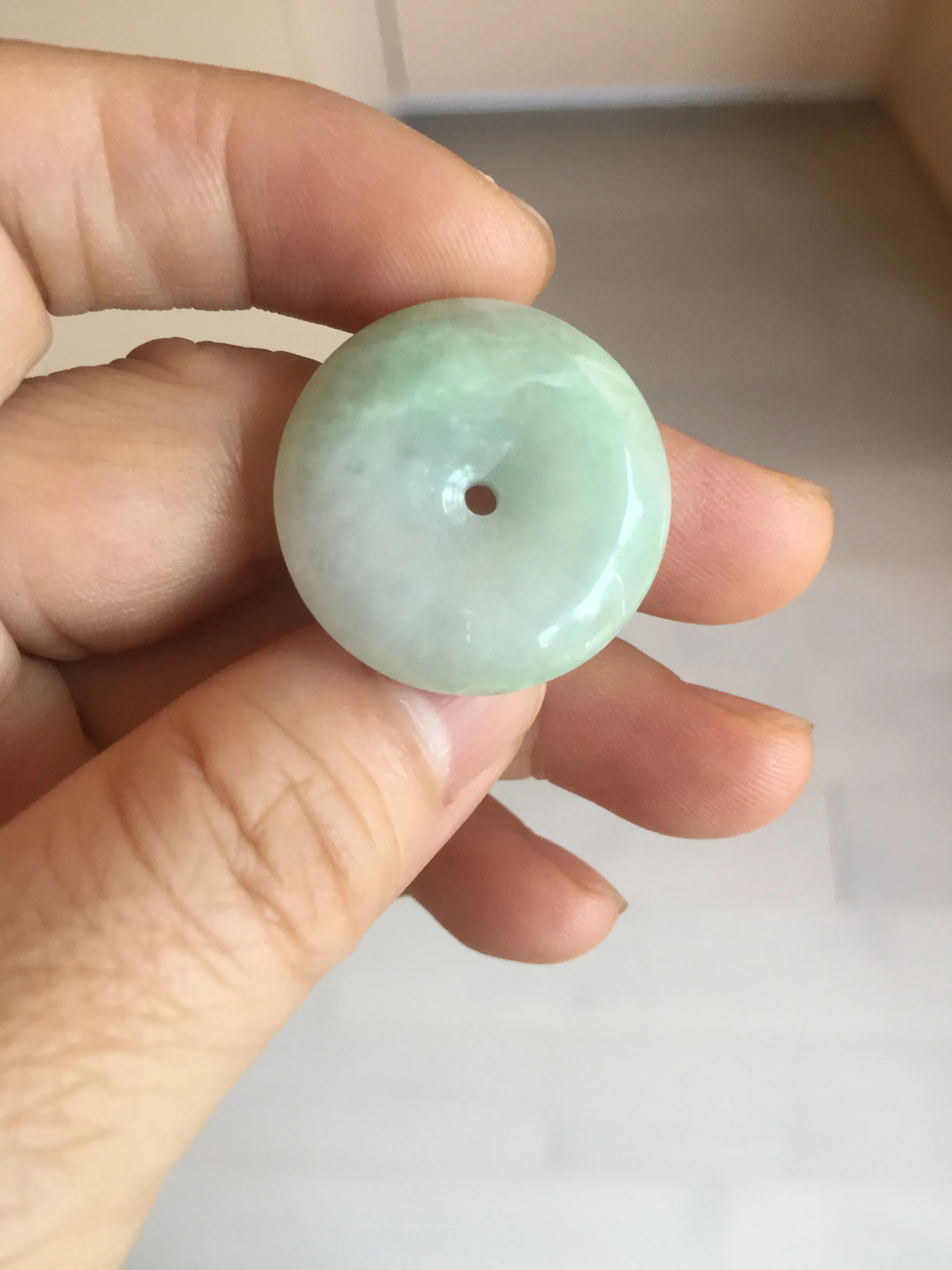 23.5-27.7mm 100% Natural apple green/white jadeite Jade Safety Guardian Button(donut) Pendant group BK112