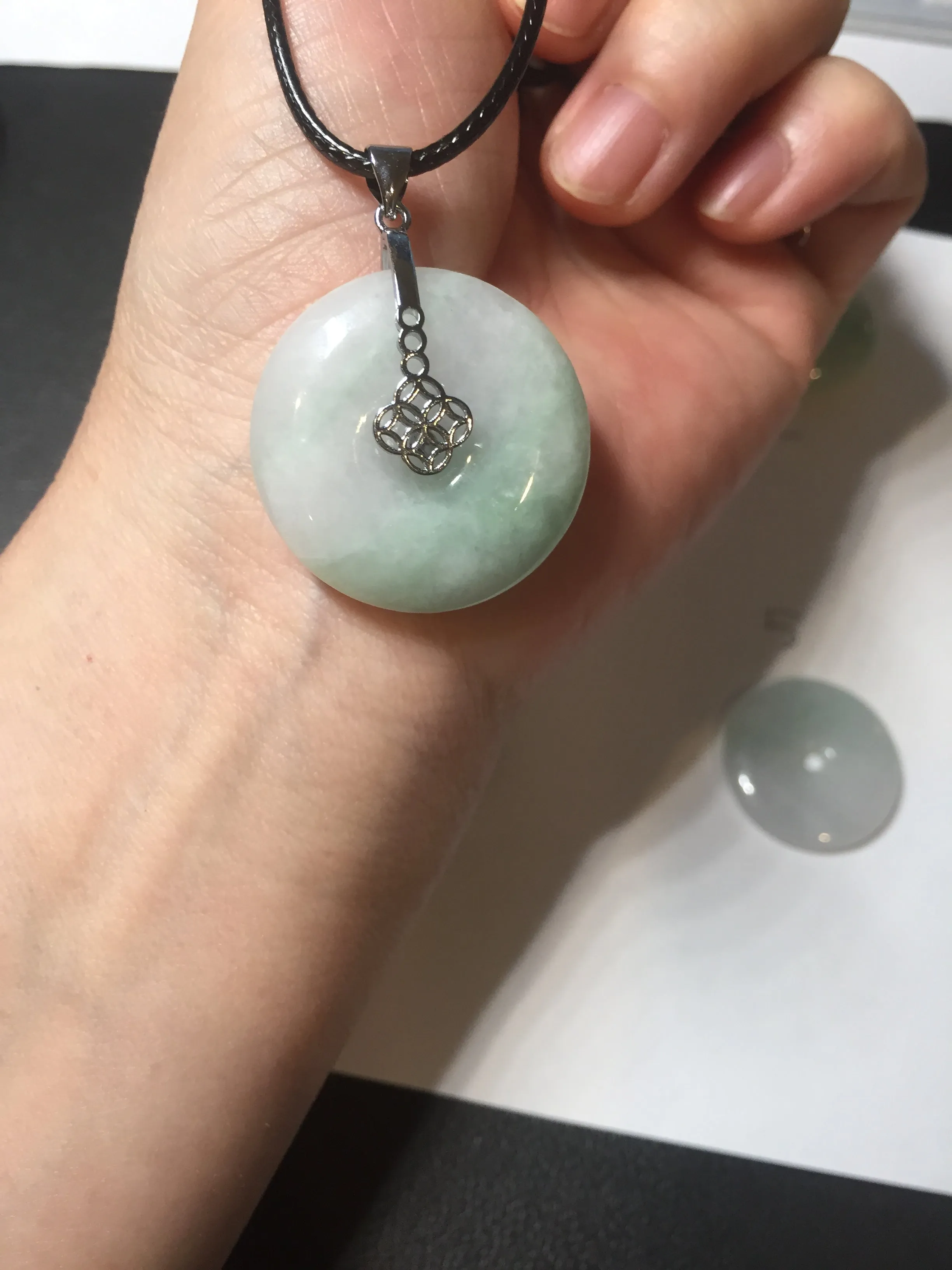 23.5-27.7mm 100% Natural apple green/white jadeite Jade Safety Guardian Button(donut) Pendant group BK112