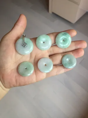 23.5-27.7mm 100% Natural apple green/white jadeite Jade Safety Guardian Button(donut) Pendant group BK112