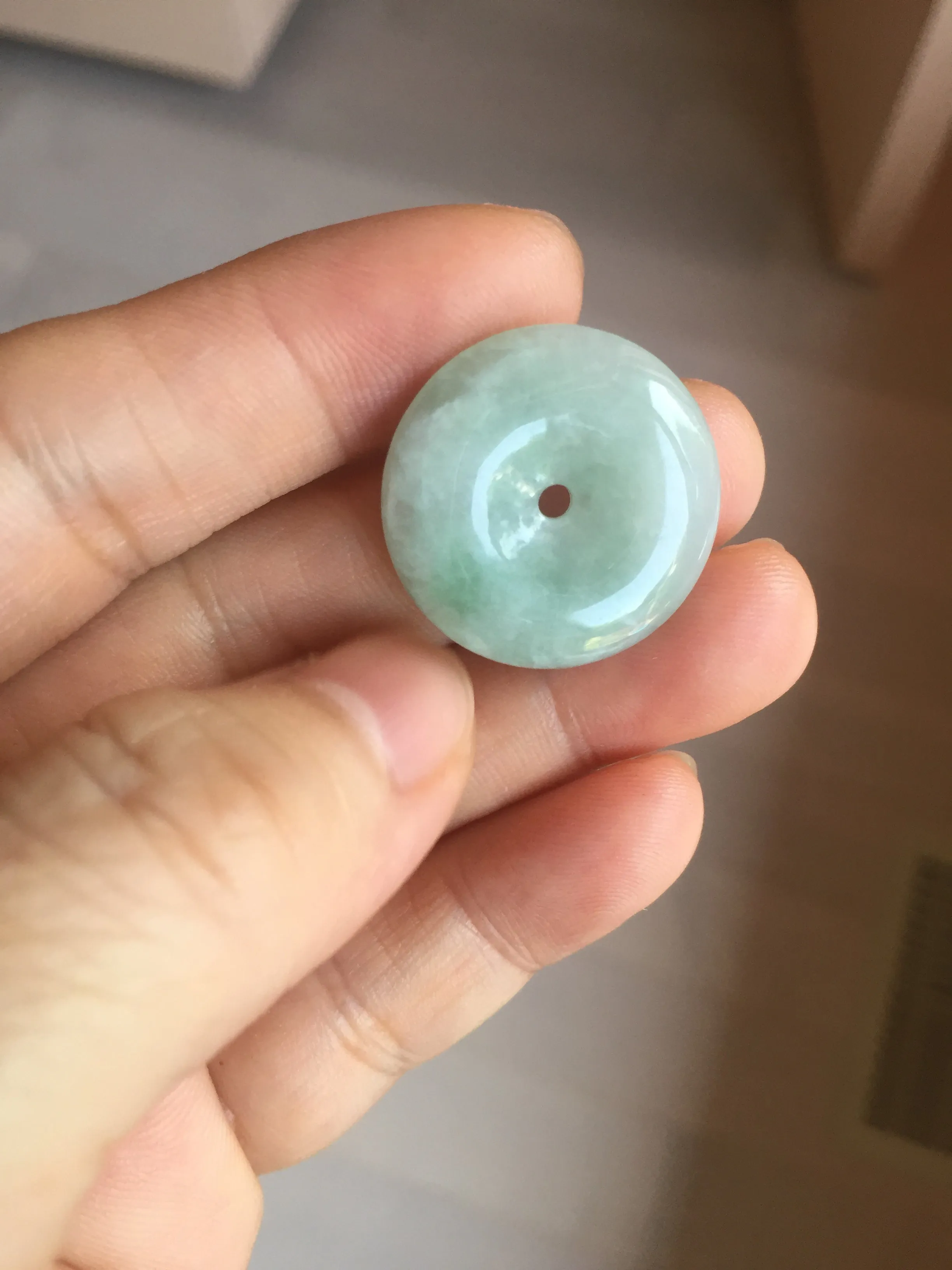 23.5-27.7mm 100% Natural apple green/white jadeite Jade Safety Guardian Button(donut) Pendant group BK112