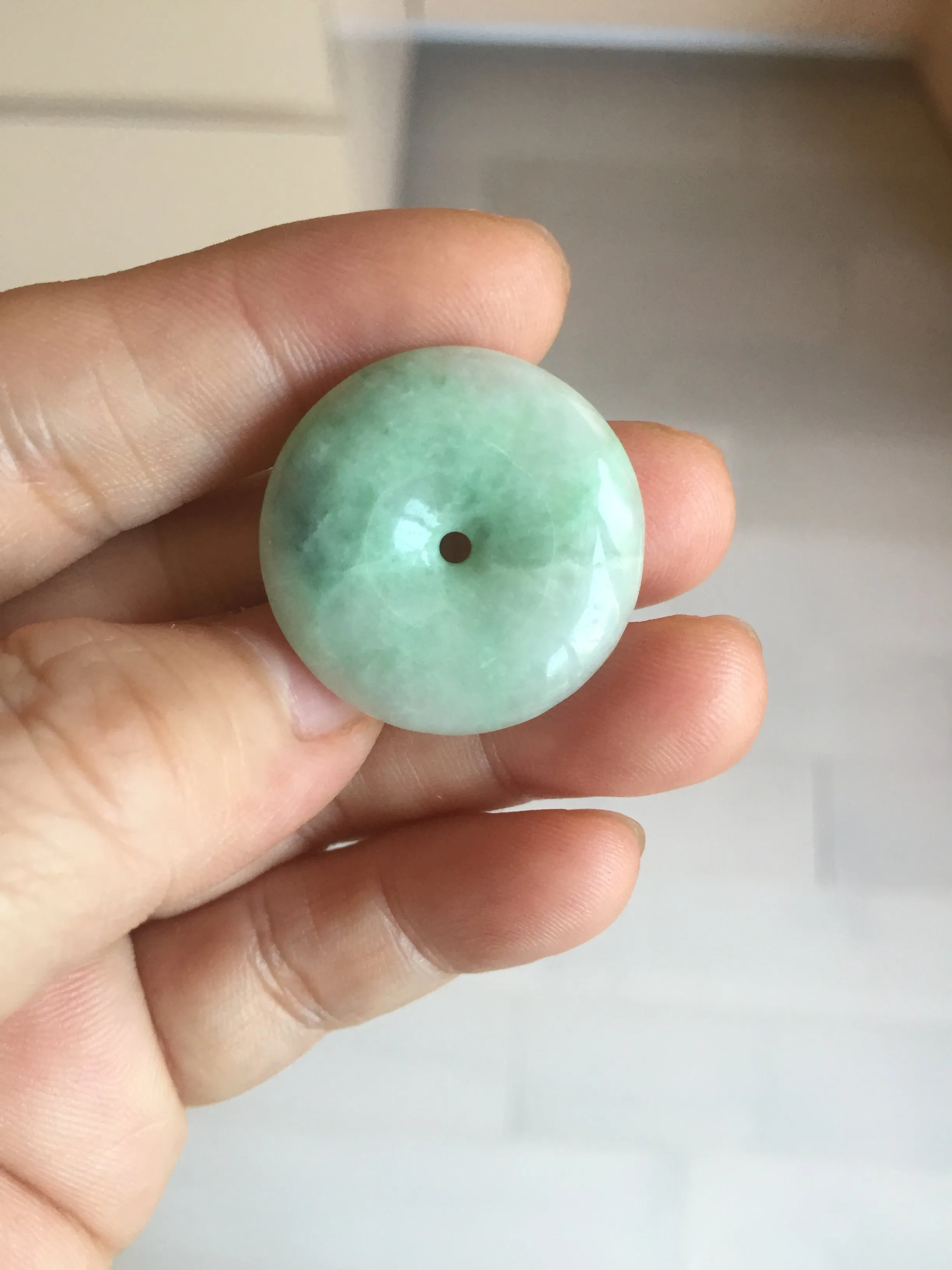 23.5-27.7mm 100% Natural apple green/white jadeite Jade Safety Guardian Button(donut) Pendant group BK112