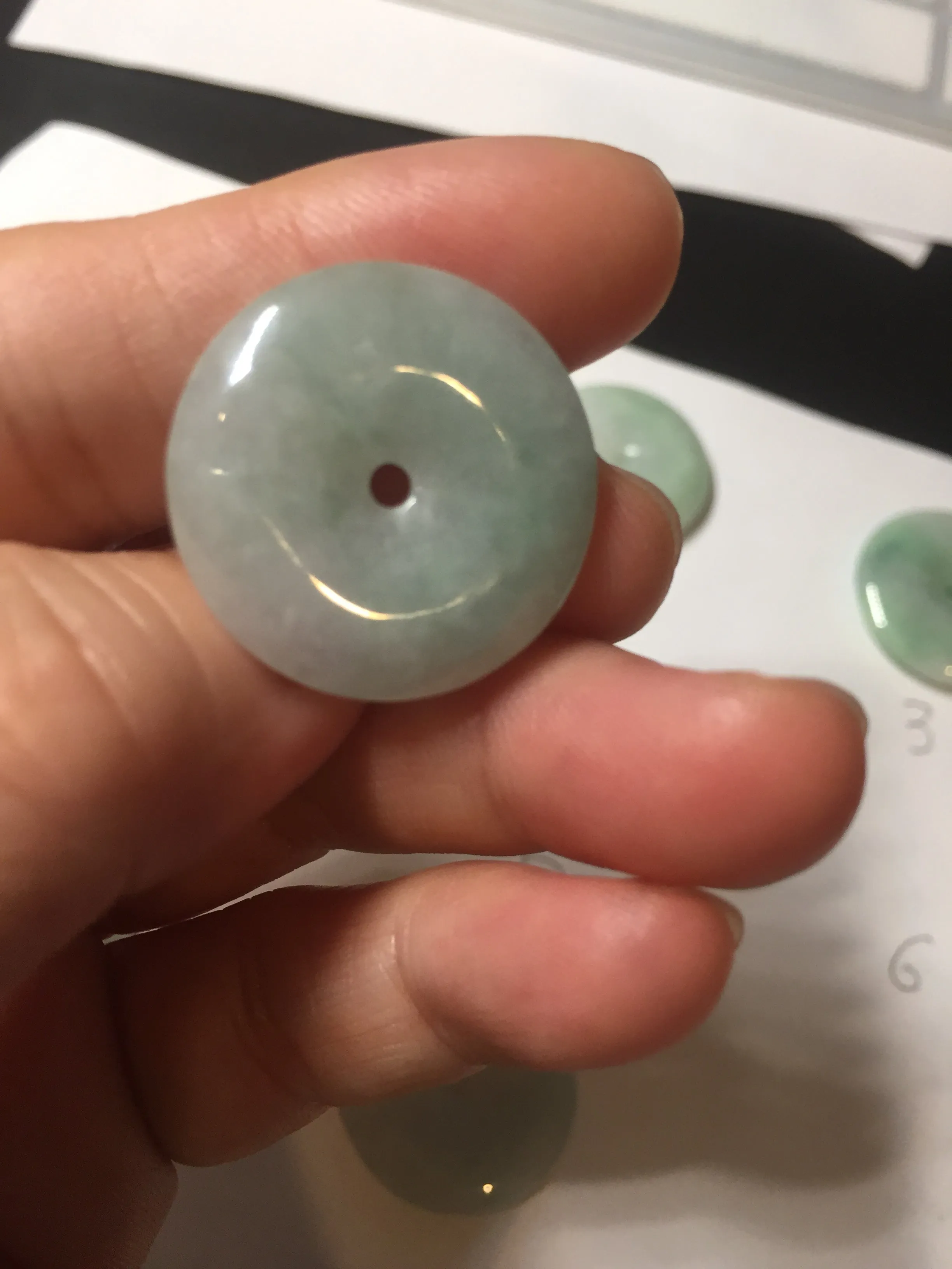 23.5-27.7mm 100% Natural apple green/white jadeite Jade Safety Guardian Button(donut) Pendant group BK112