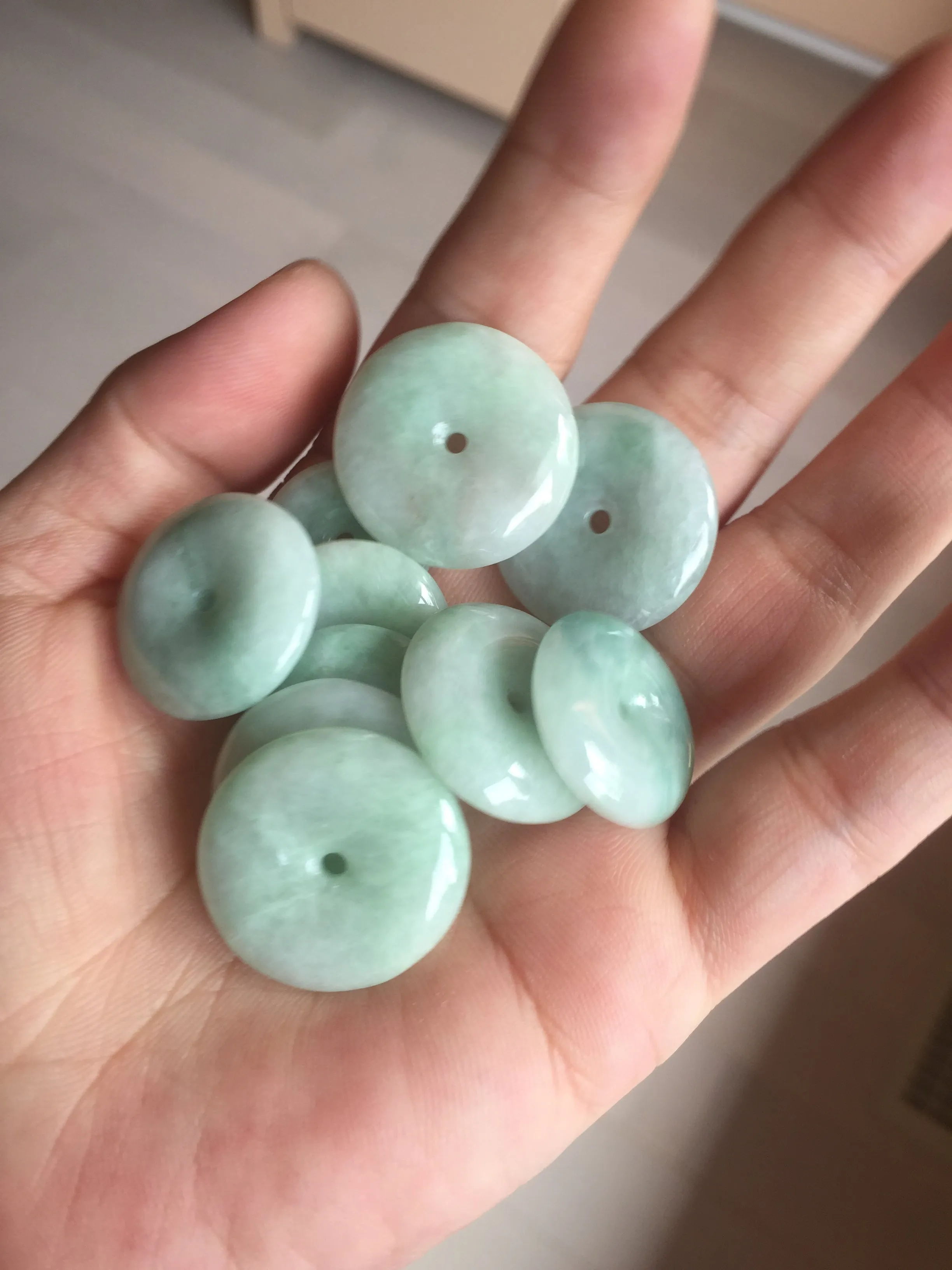 23.5-27.7mm 100% Natural apple green/white jadeite Jade Safety Guardian Button(donut) Pendant group BK112