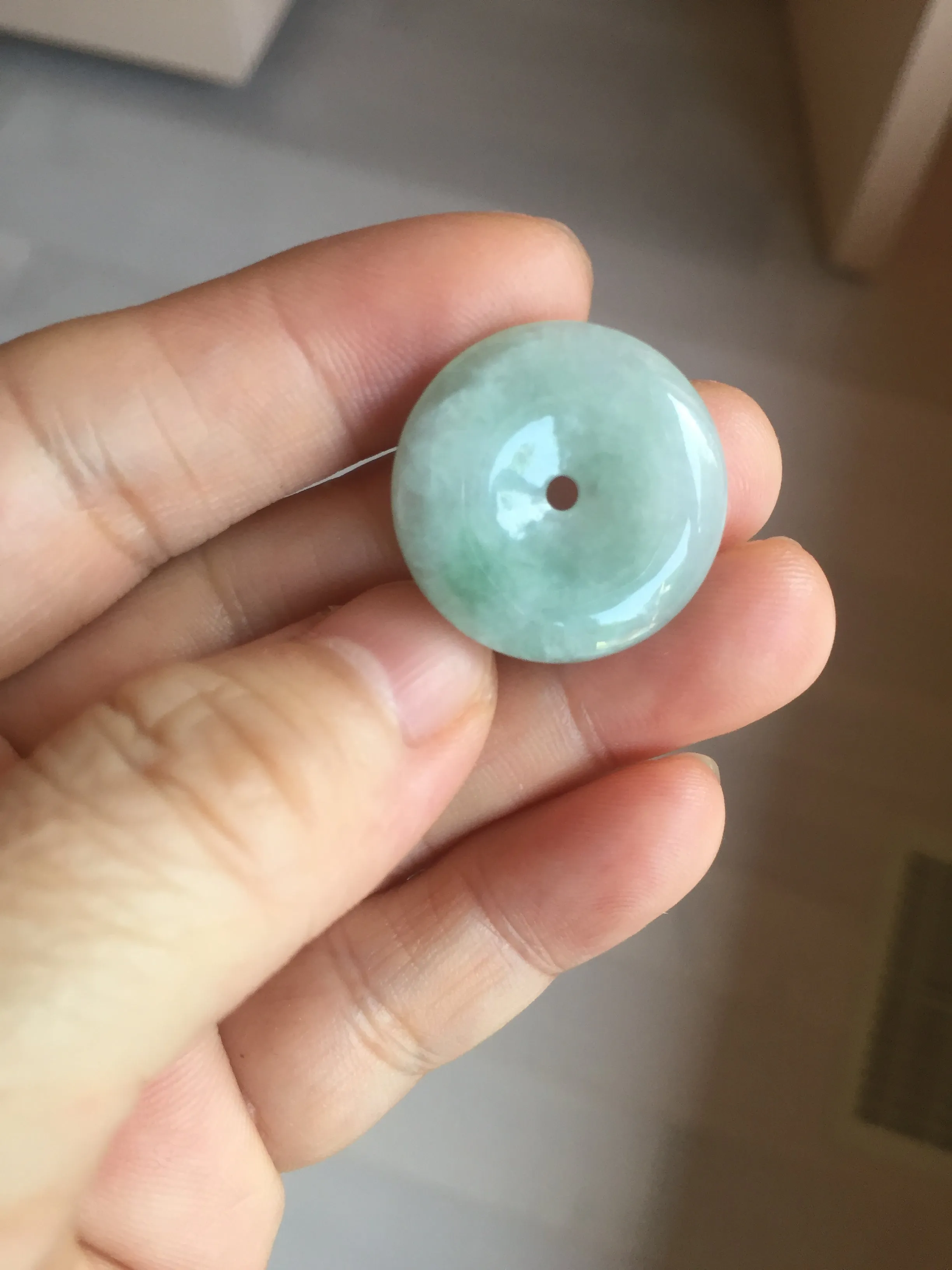 23.5-27.7mm 100% Natural apple green/white jadeite Jade Safety Guardian Button(donut) Pendant group BK112