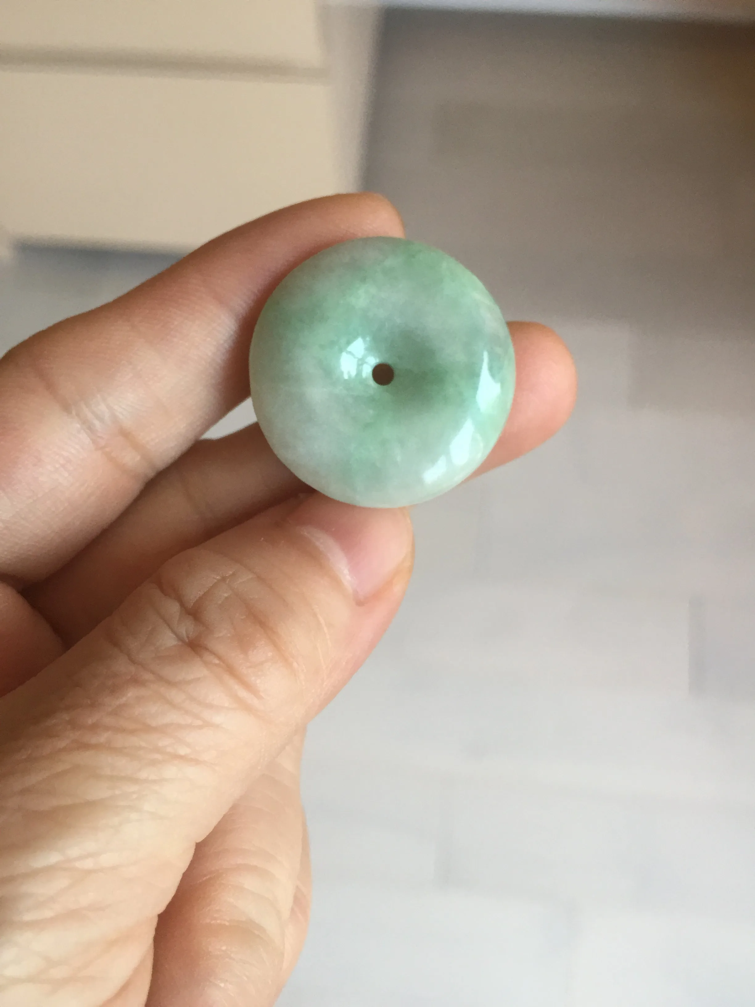 23.5-27.7mm 100% Natural apple green/white jadeite Jade Safety Guardian Button(donut) Pendant group BK112