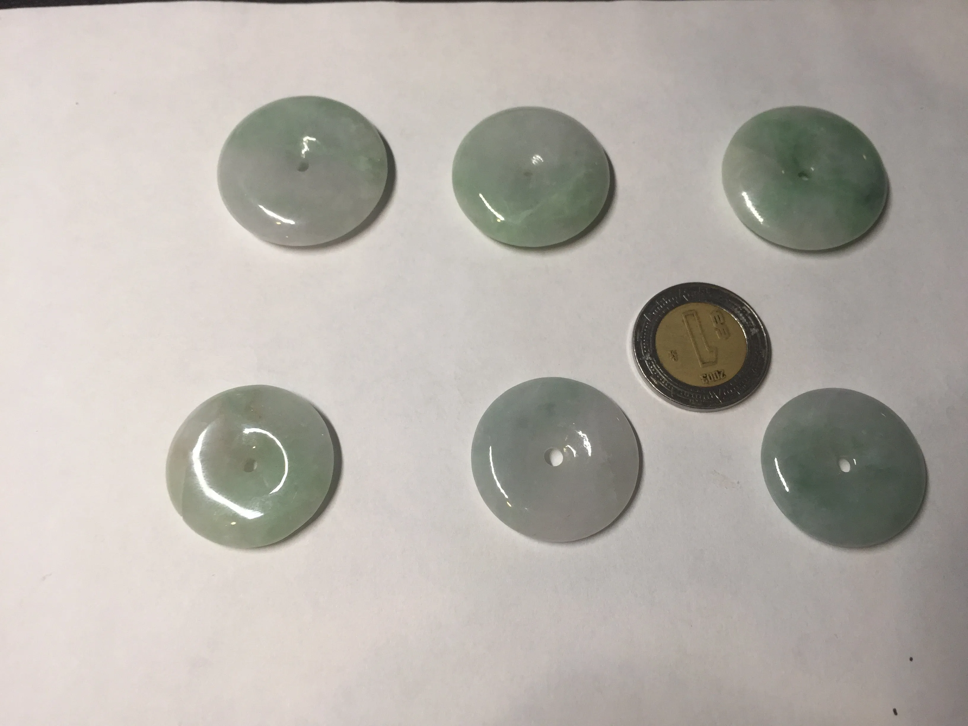 23.5-27.7mm 100% Natural apple green/white jadeite Jade Safety Guardian Button(donut) Pendant group BK112