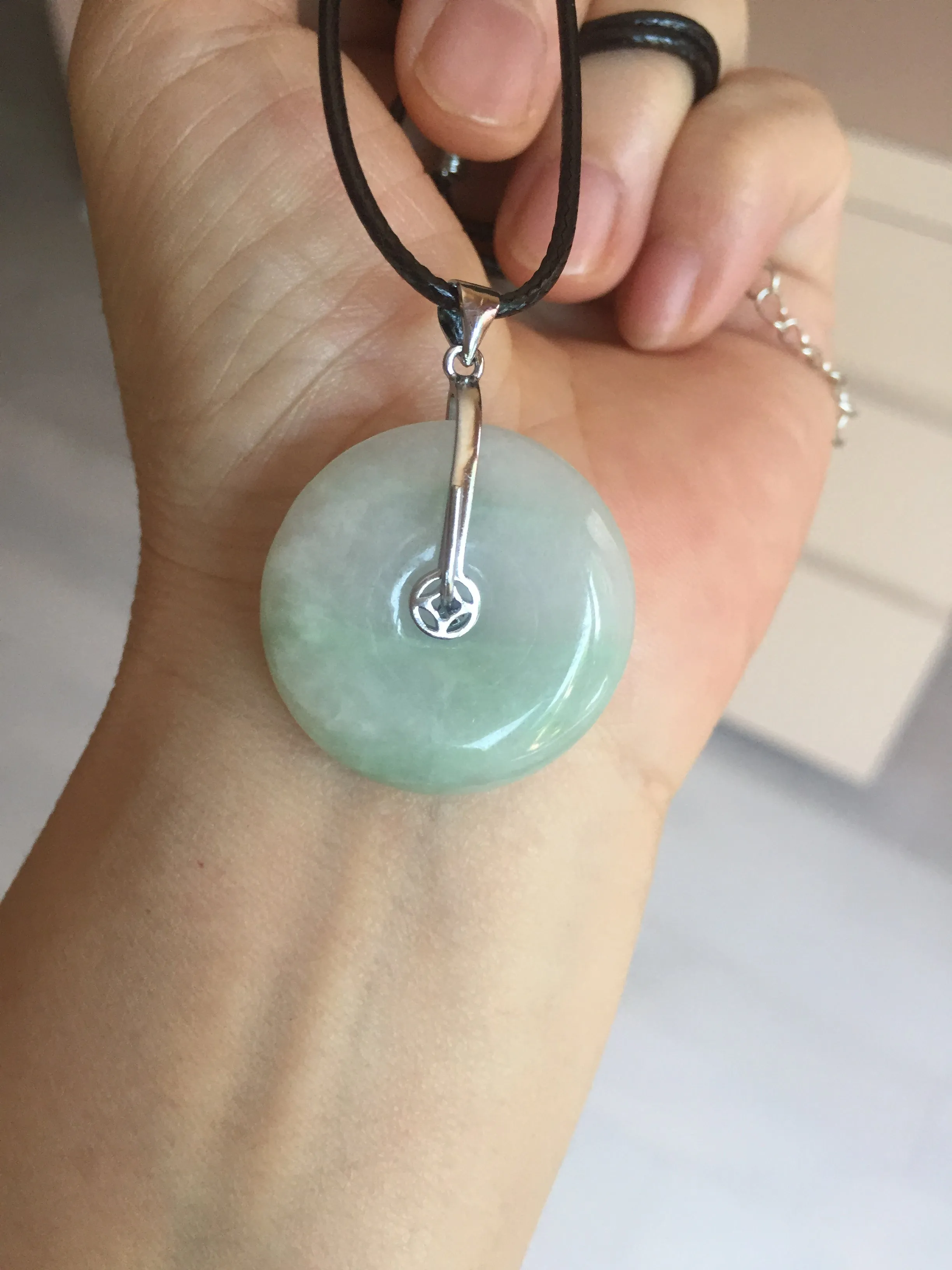 23.5-27.7mm 100% Natural apple green/white jadeite Jade Safety Guardian Button(donut) Pendant group BK112