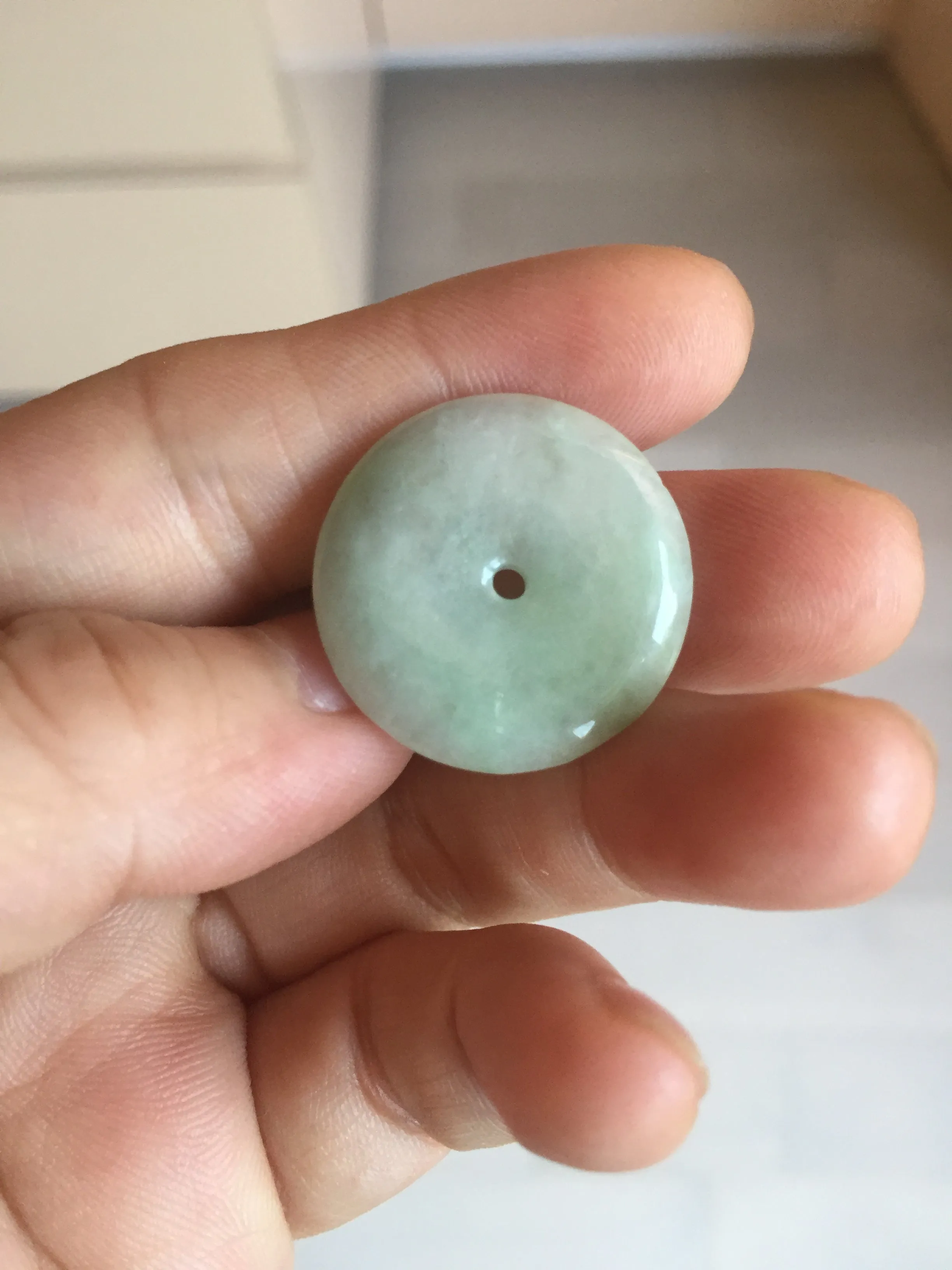 23.5-27.7mm 100% Natural apple green/white jadeite Jade Safety Guardian Button(donut) Pendant group BK112