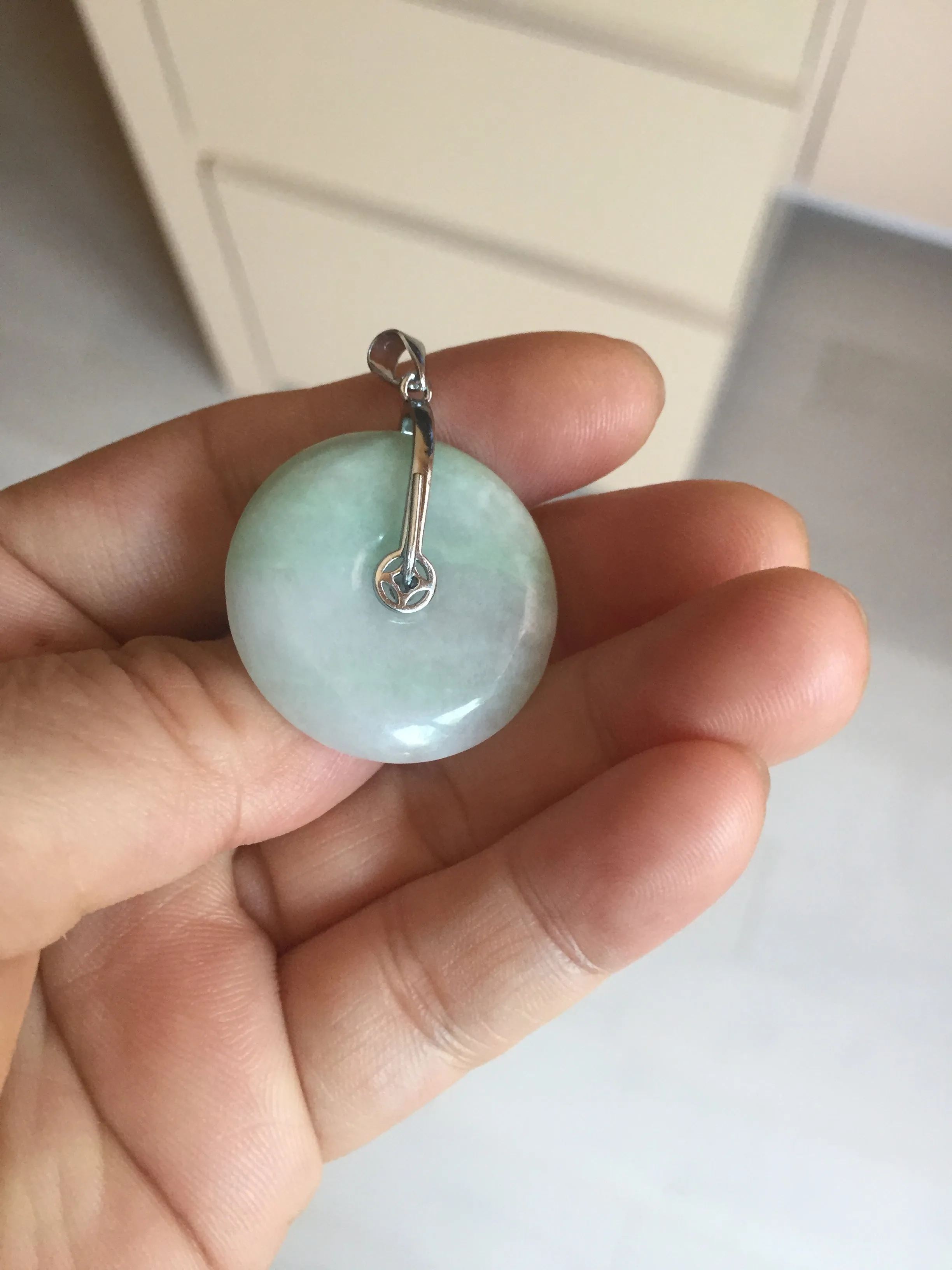 23.5-27.7mm 100% Natural apple green/white jadeite Jade Safety Guardian Button(donut) Pendant group BK112