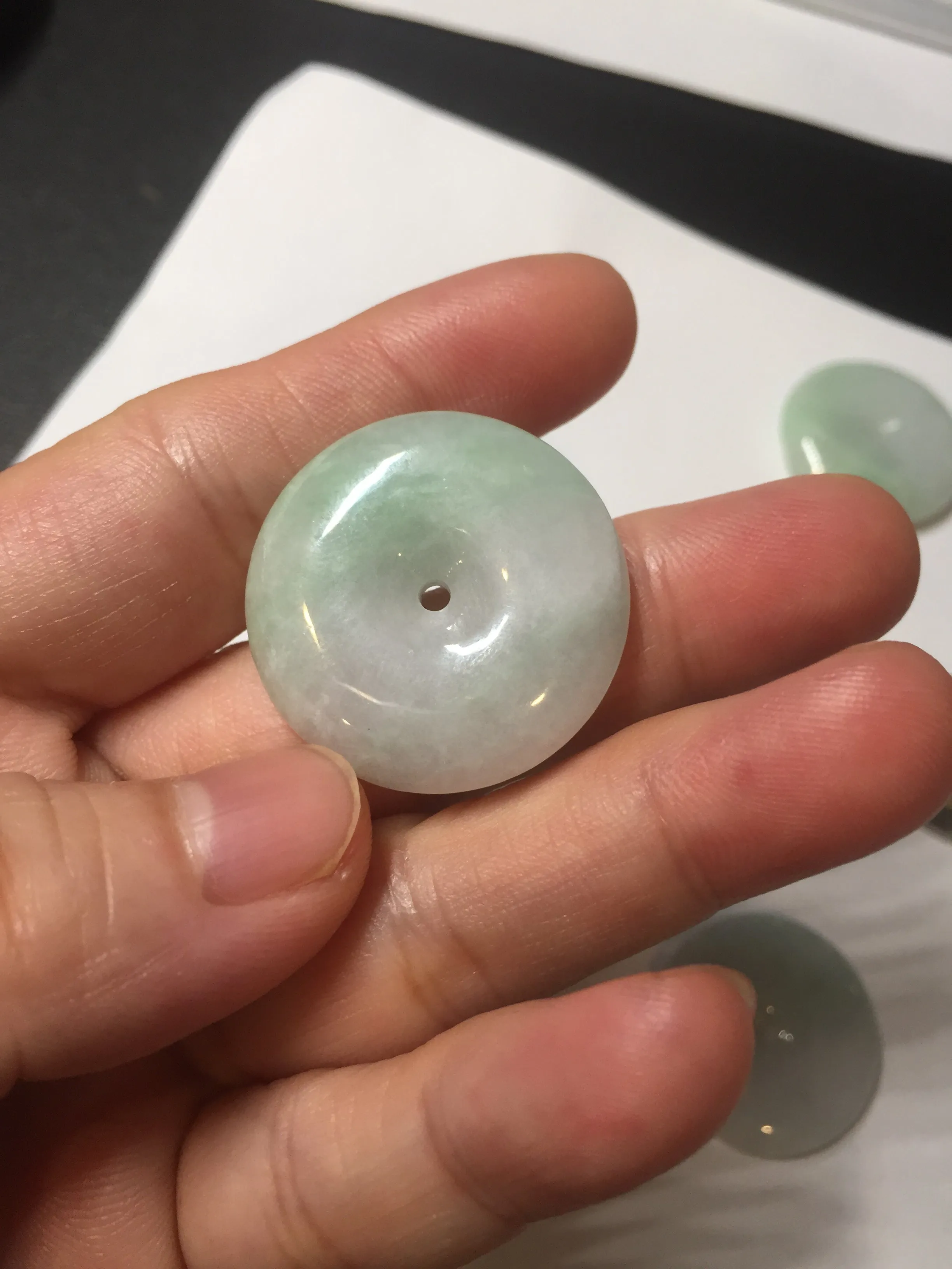 23.5-27.7mm 100% Natural apple green/white jadeite Jade Safety Guardian Button(donut) Pendant group BK112