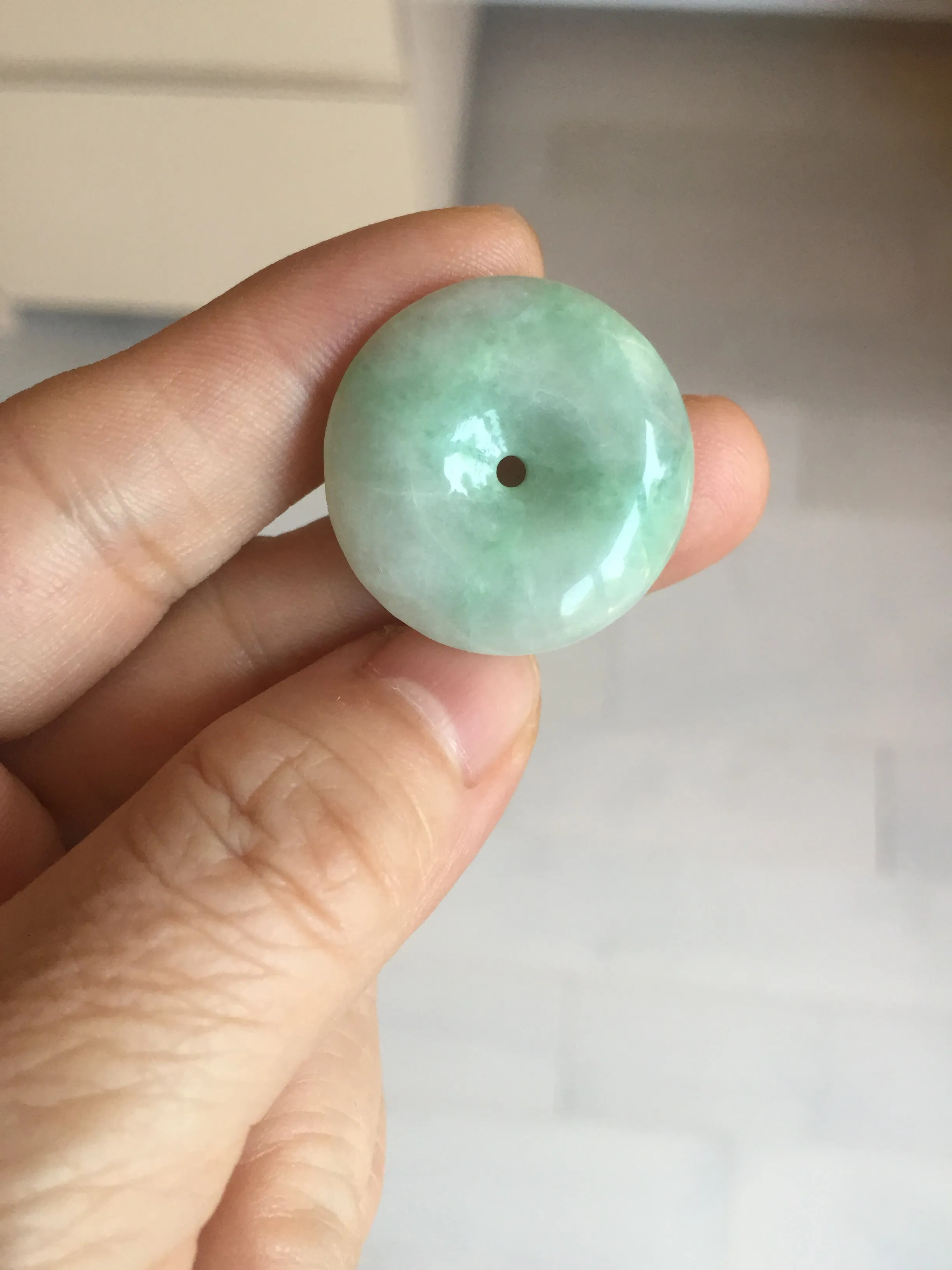 23.5-27.7mm 100% Natural apple green/white jadeite Jade Safety Guardian Button(donut) Pendant group BK112