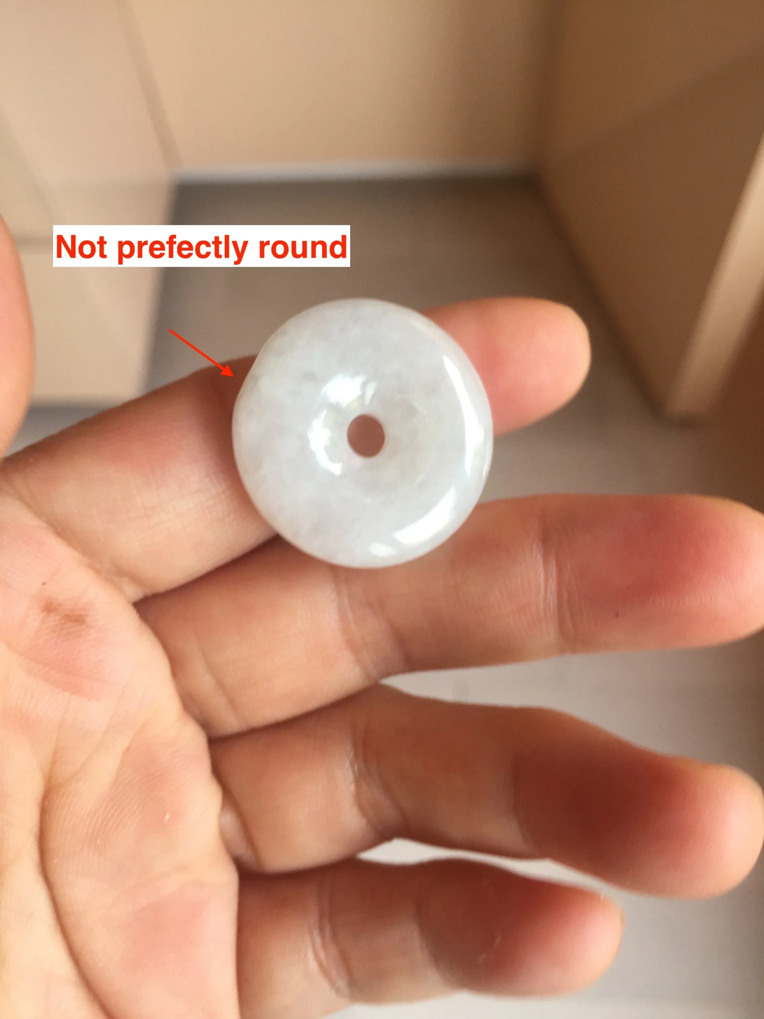 24-25mm 100% Natural icy watery green/white with dark green floating flowers jadeite Jade Safety Guardian Button(donut) Pendant/worry stone group H153