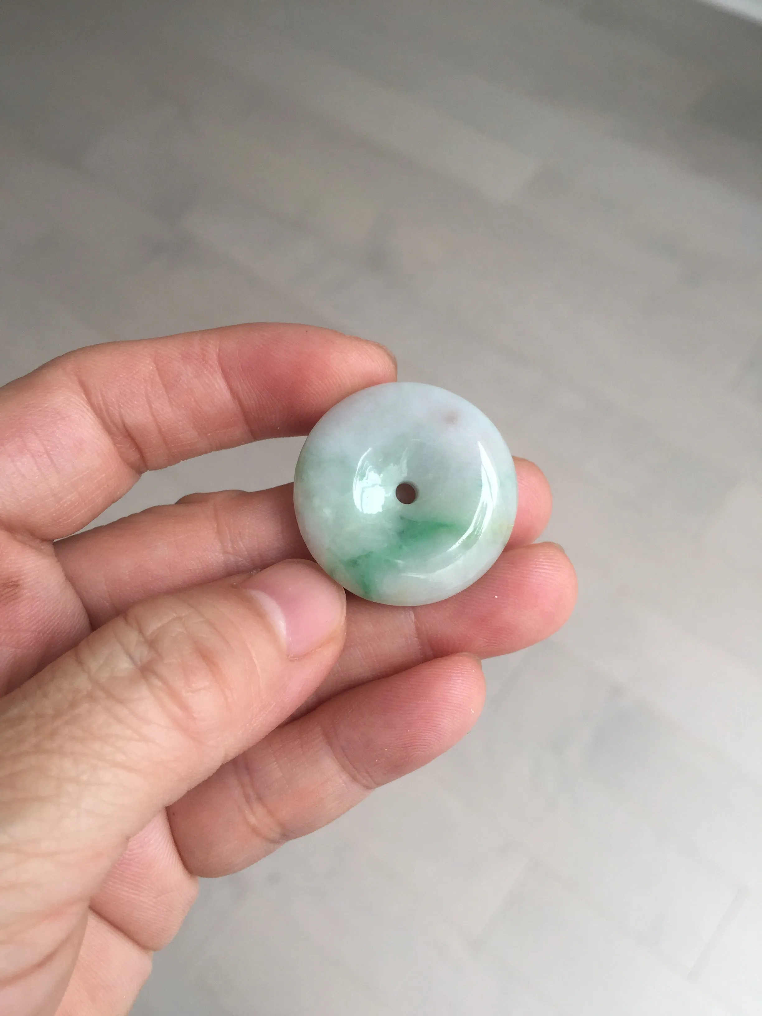 27.8/6.1mm Type A 100% Natural sunny green light purple red Jadeite Jade Safety Guardian Button donuts Pendant group BP108